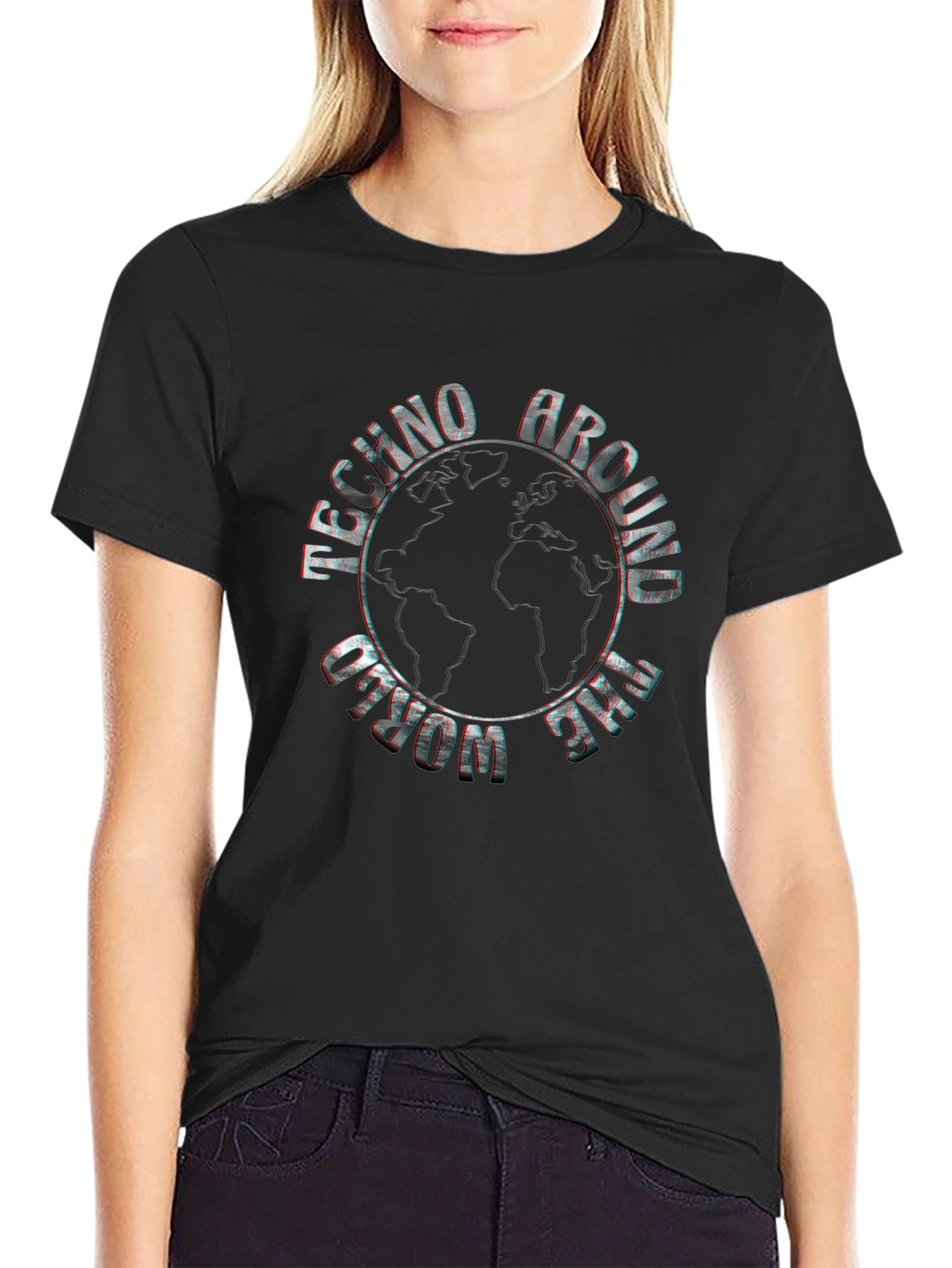 Techno Around The World Black Graphic Tee