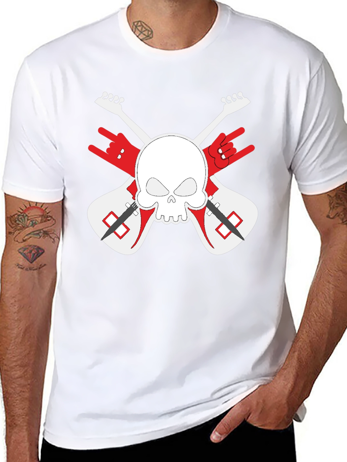 Rock On! Skull & Guitars Black Graphic T-Shirt