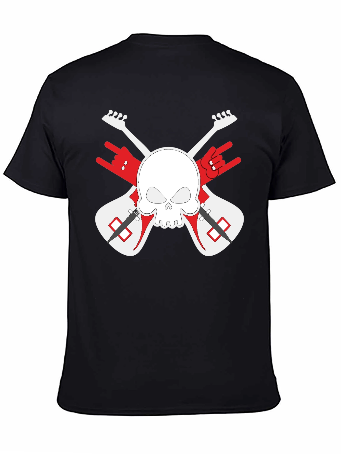 Rock On! Skull & Guitars Black Graphic T-Shirt