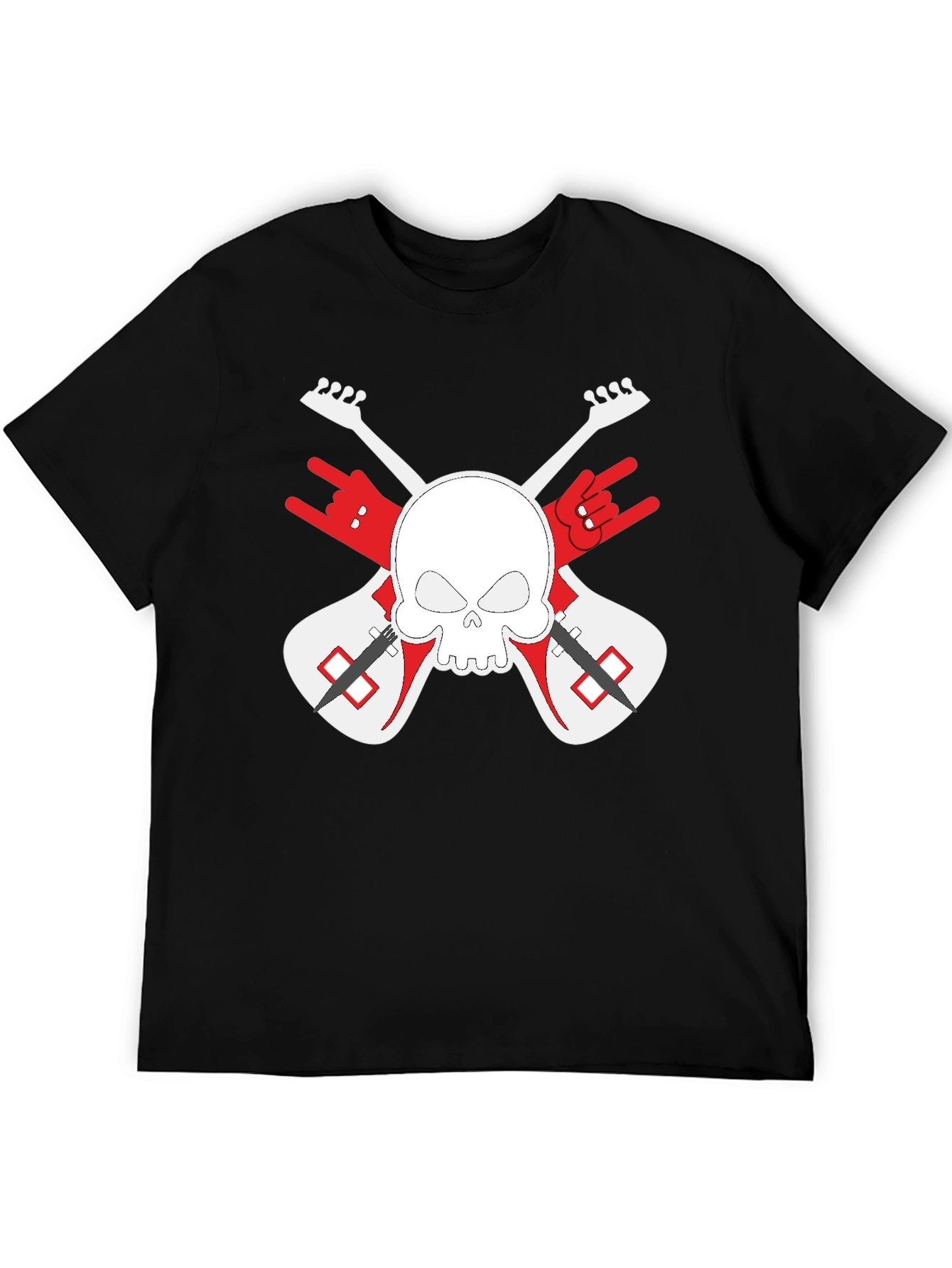 Rock On! Skull & Guitars Black Graphic T-Shirt