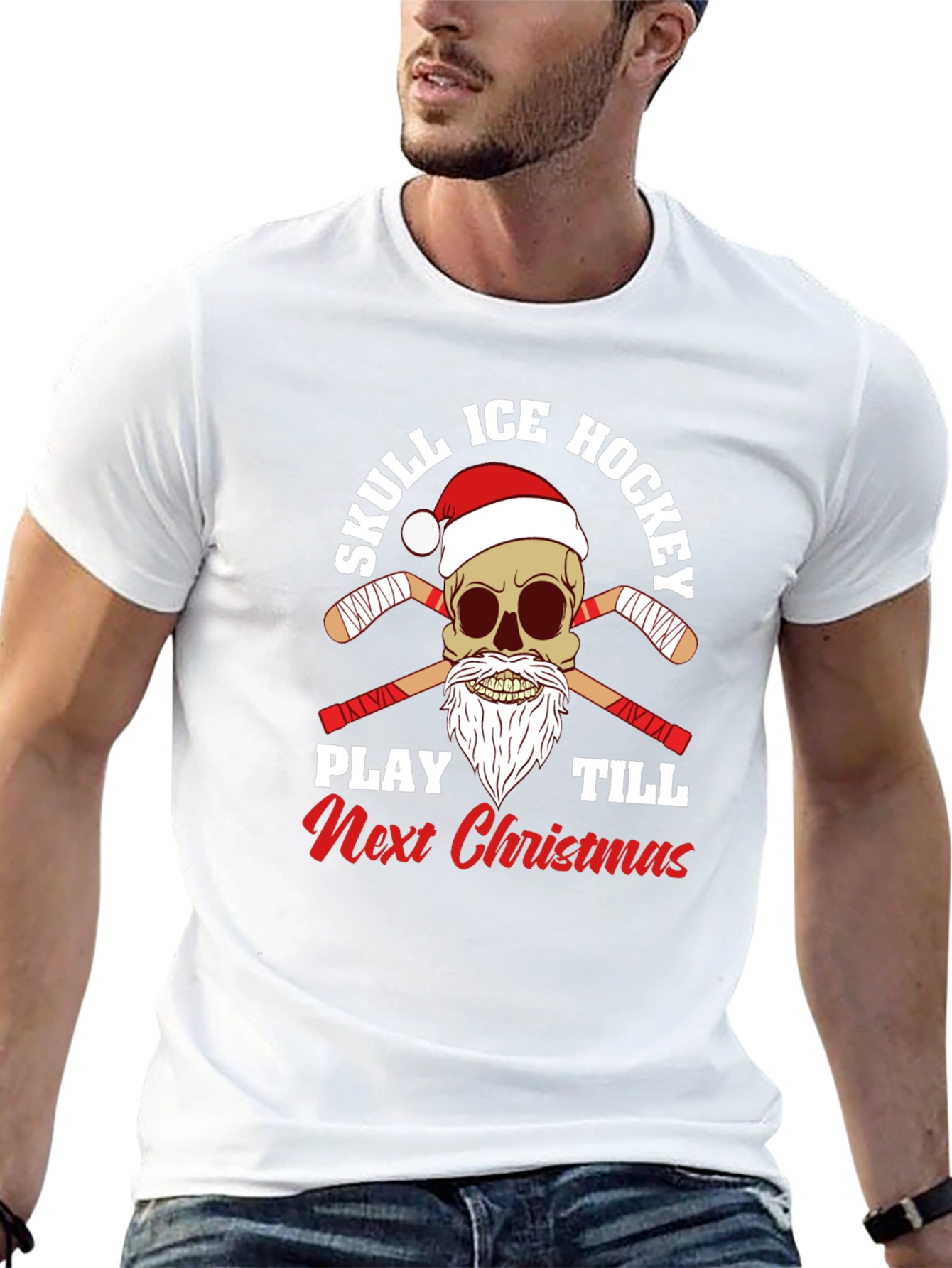 Skull Ice Hockey Christmas T-Shirt