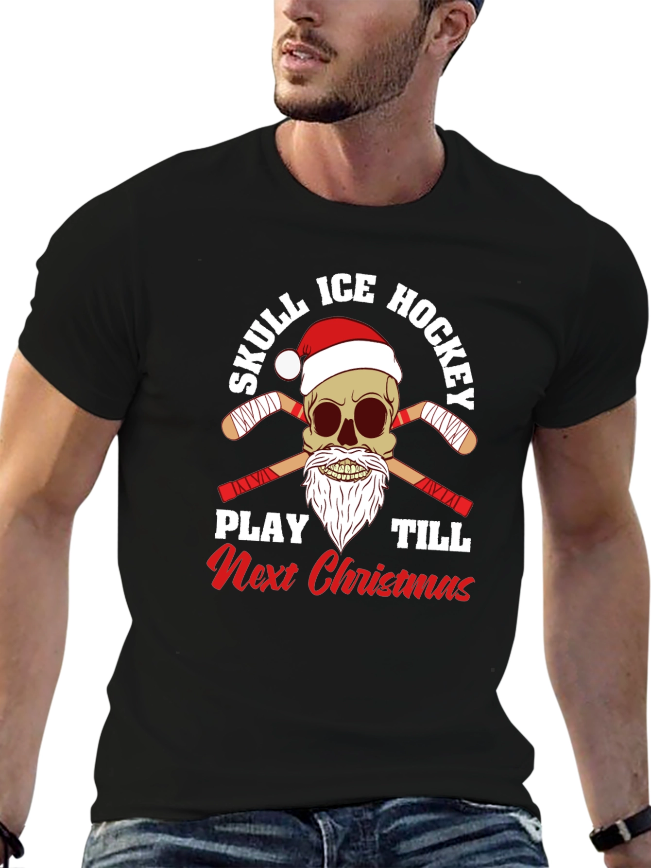 Skull Ice Hockey Christmas T-Shirt