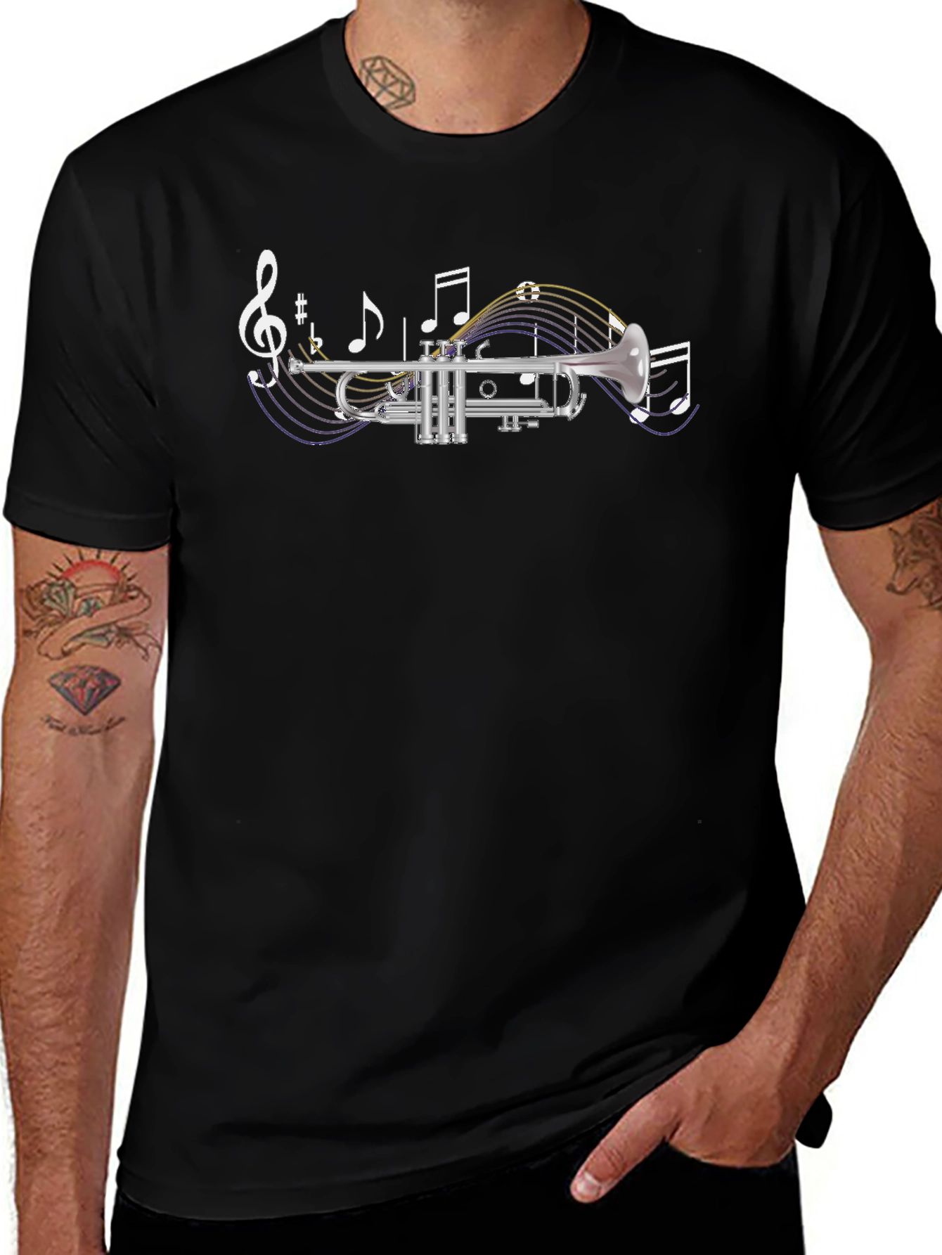 Trumpet & Music Notes Graphic T-Shirt