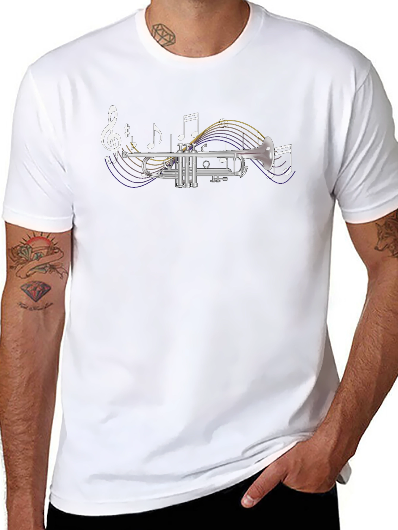 Trumpet & Music Notes Graphic T-Shirt