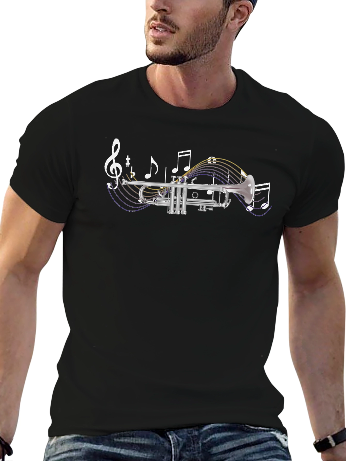 Trumpet & Music Notes Graphic T-Shirt