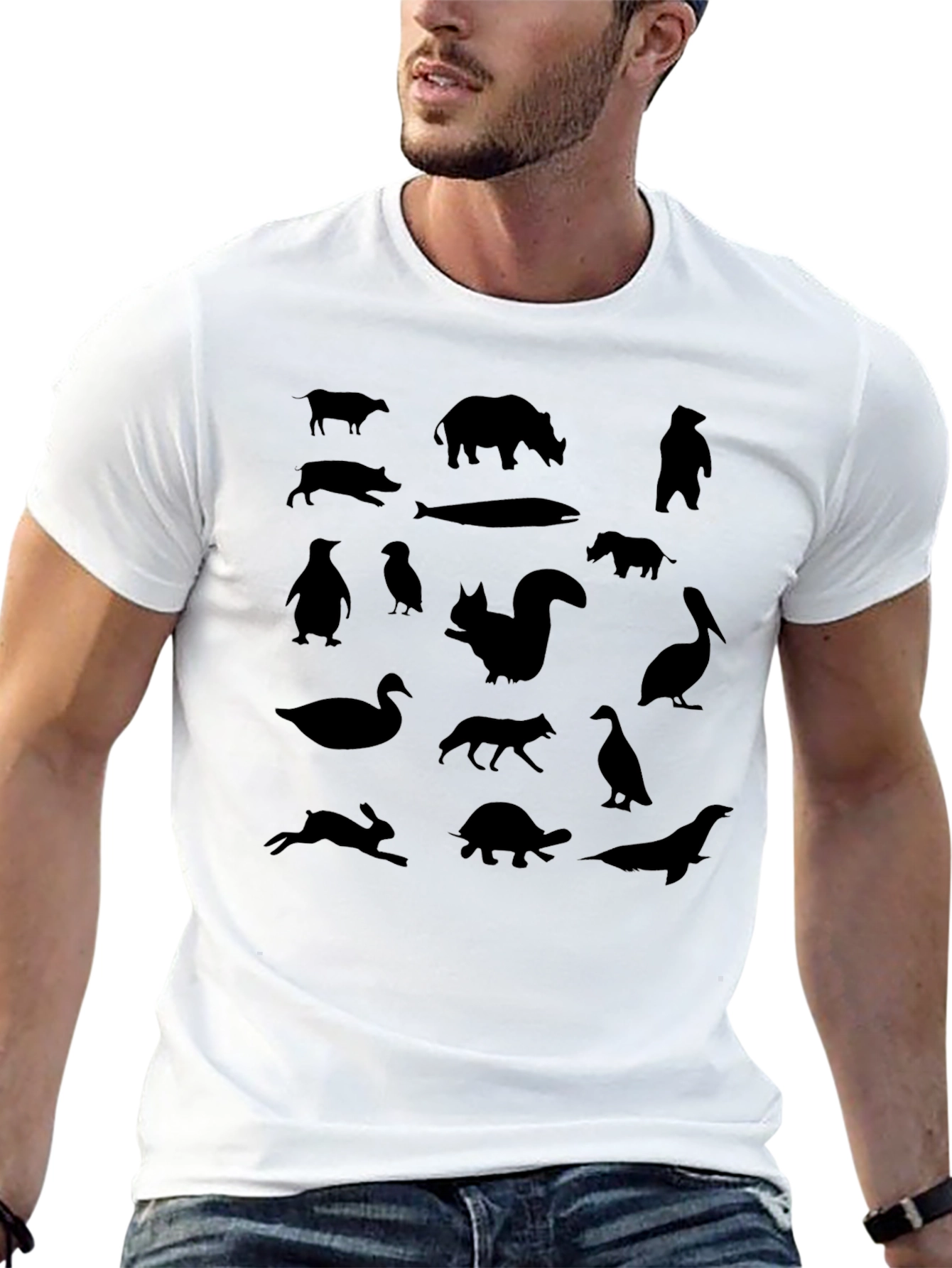 Animal Silhouettes Graphic Tee - Black Unisex Shirt