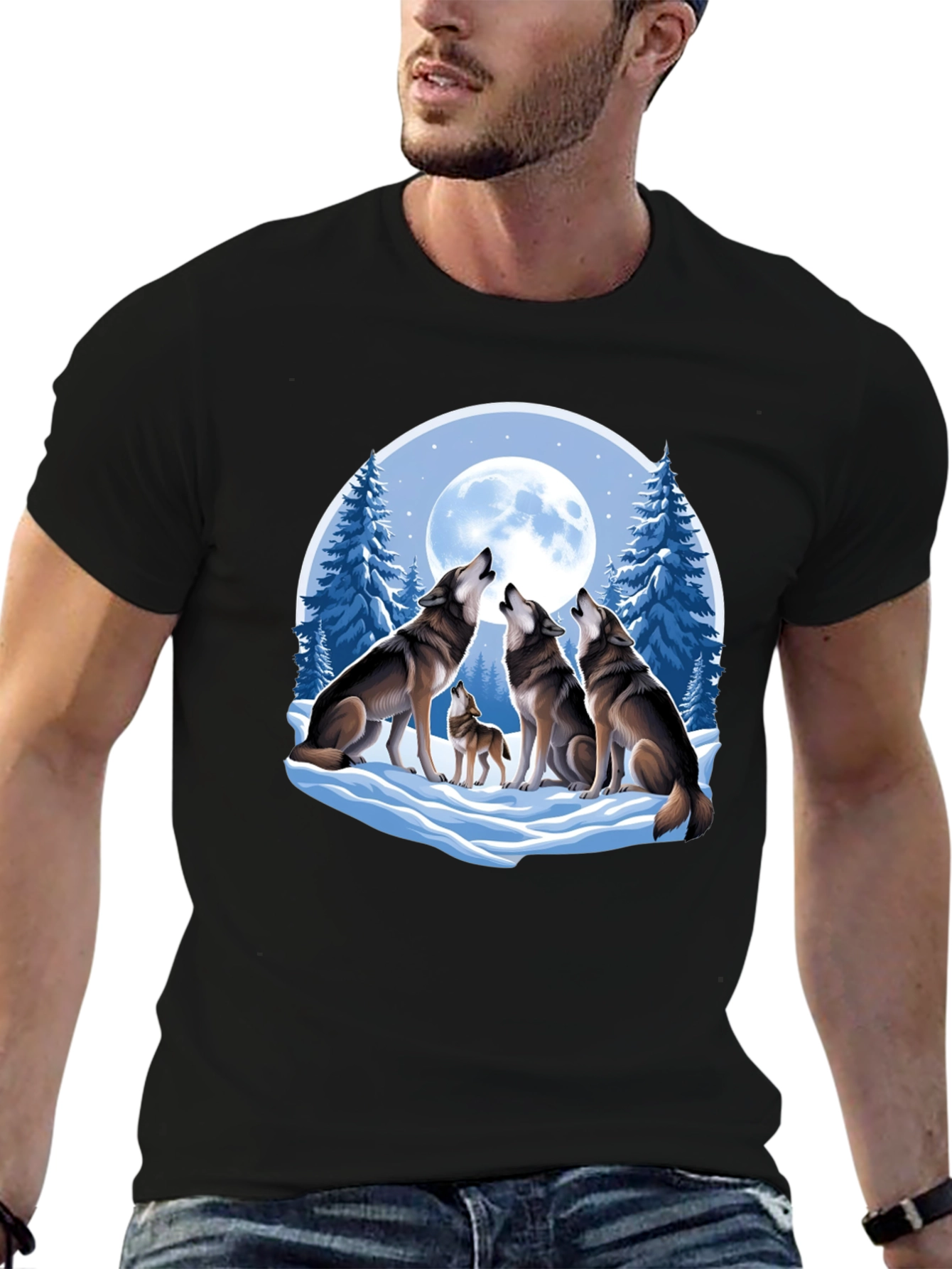 Wolf Pack Moon Graphic Tee - Black