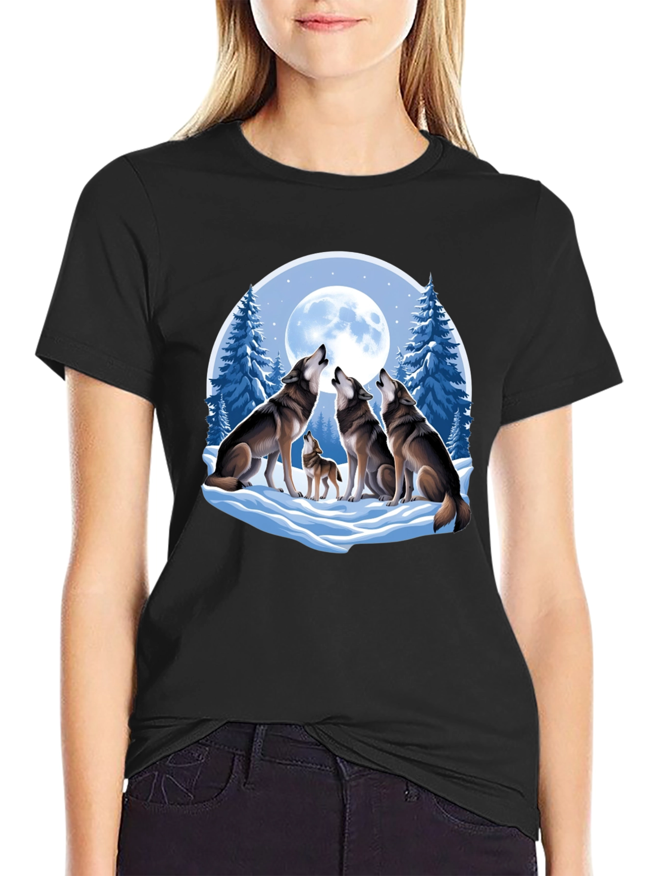 Wolf Pack Moon Graphic Tee - Black