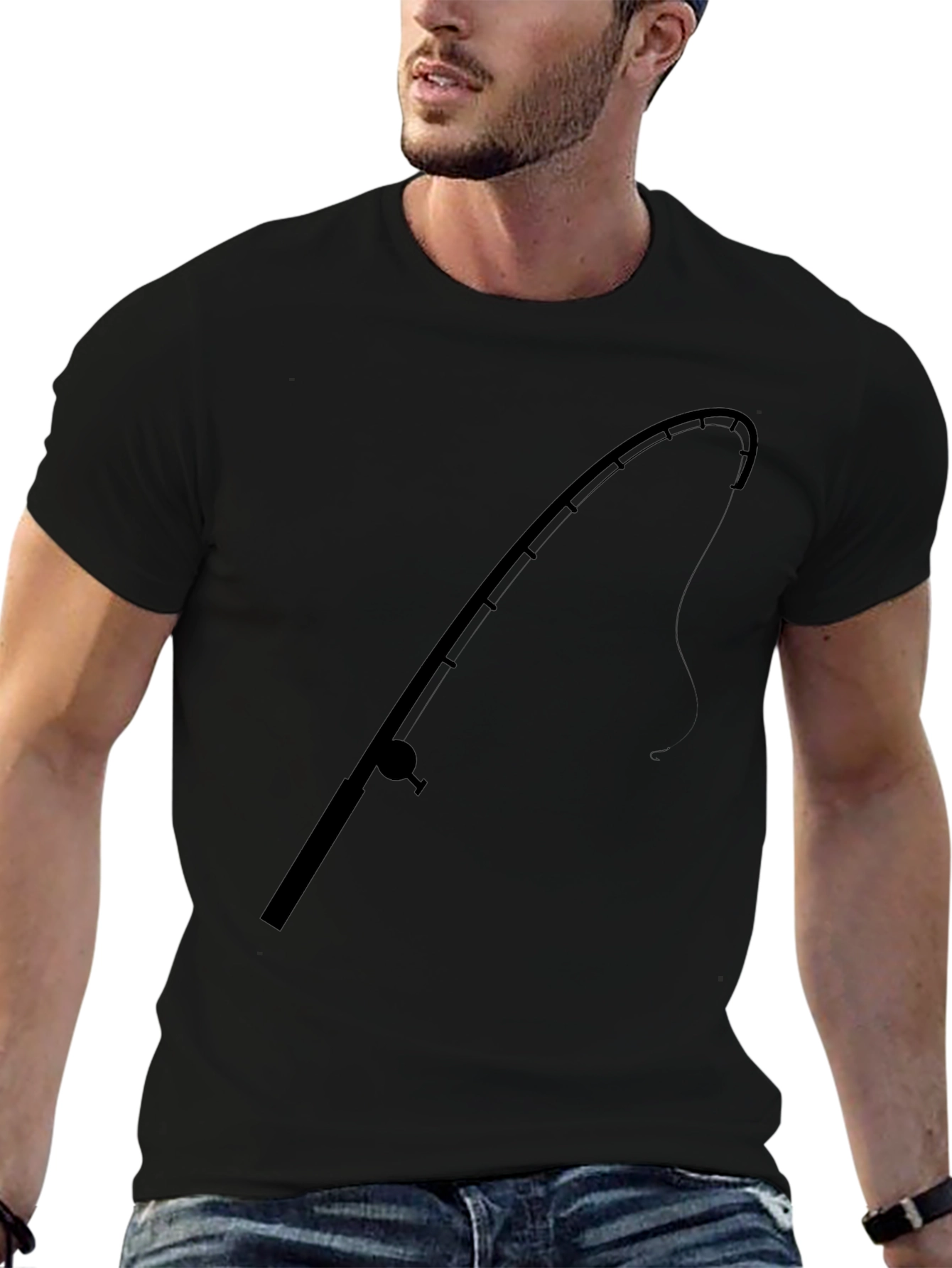 Fishing Rod Graphic Tee - Black Cotton T-Shirt