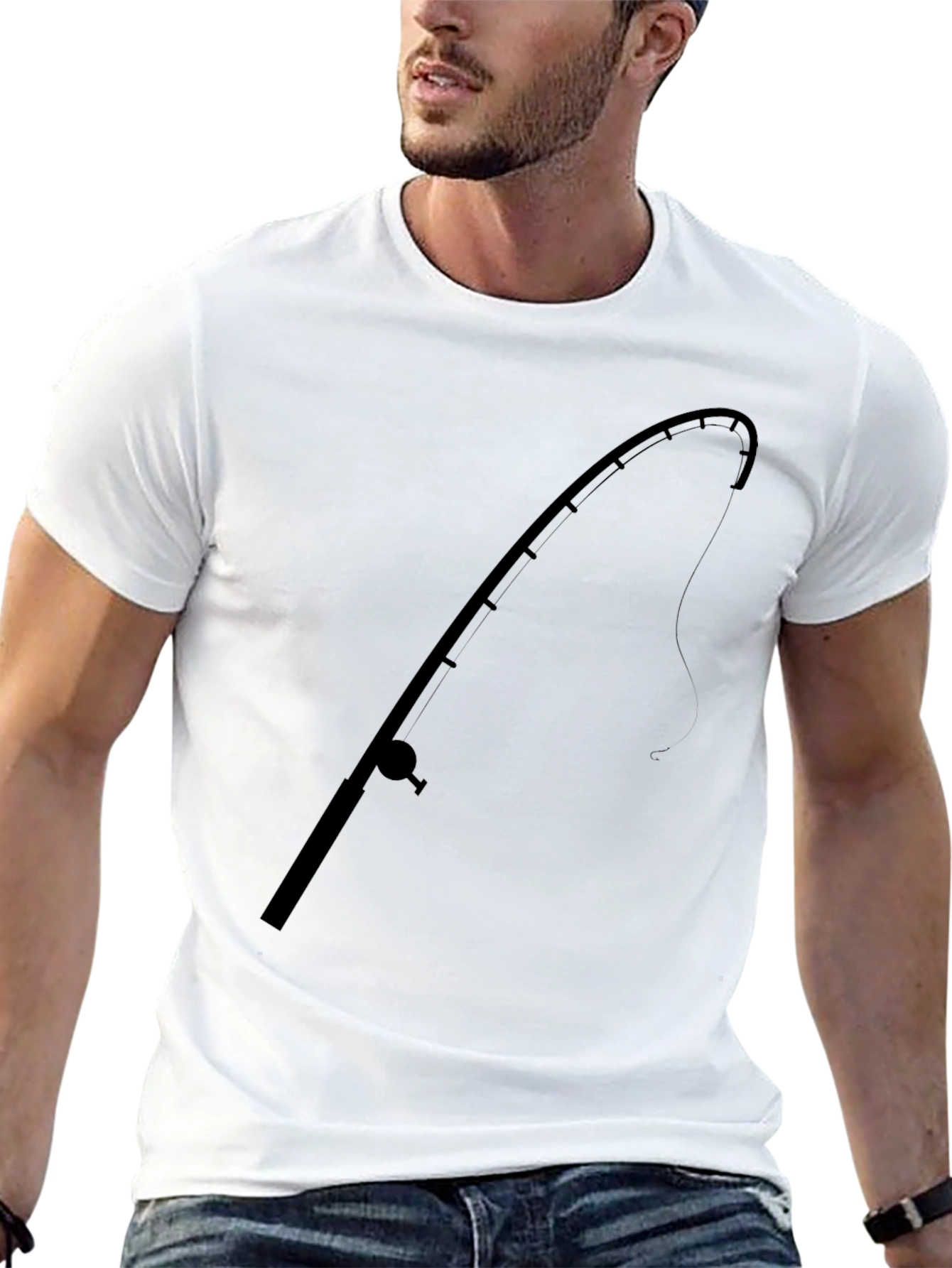 Fishing Rod Graphic Tee - Black Cotton T-Shirt