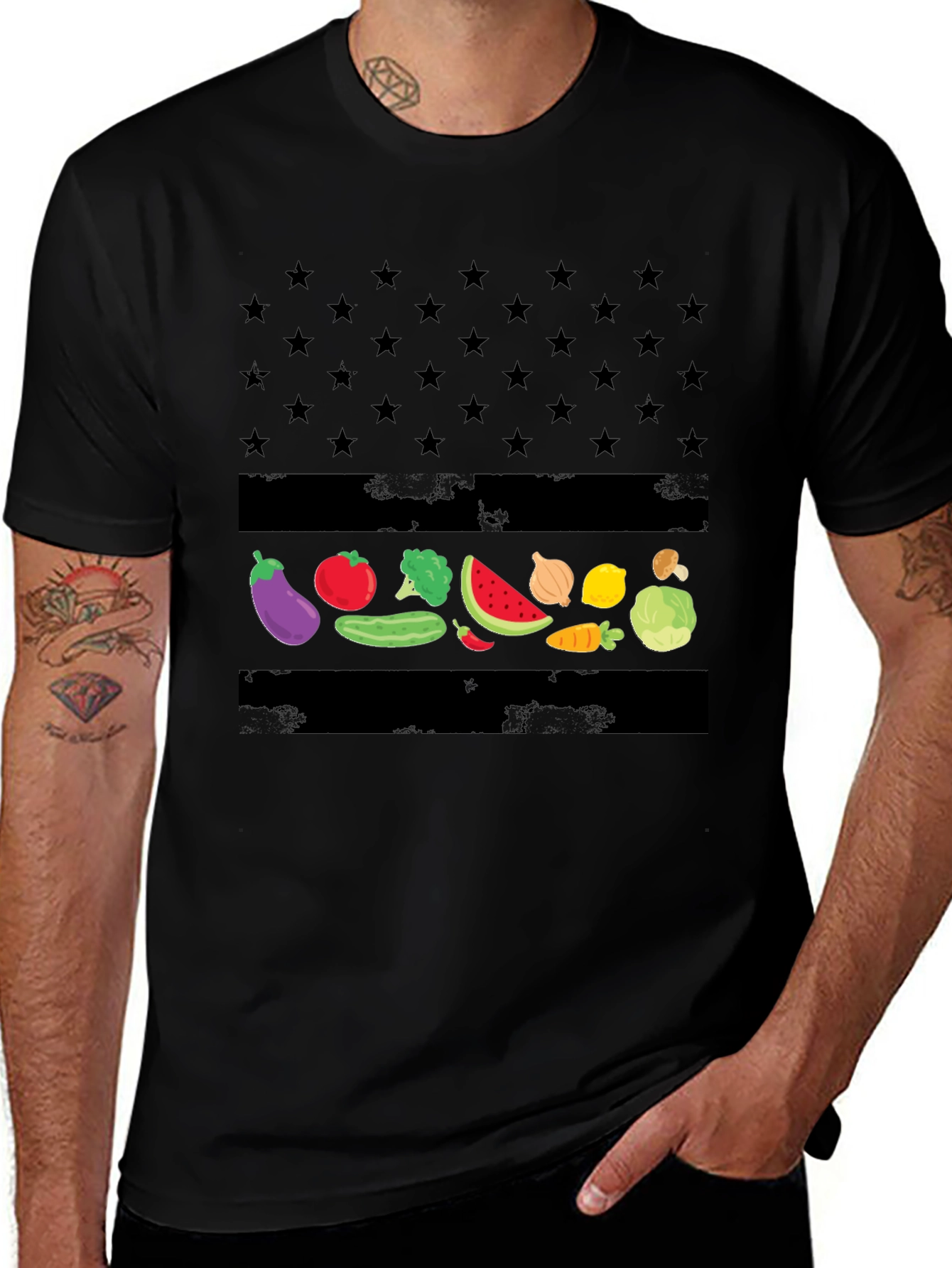 Vegan American Flag T-Shirt - Star & Veggie Design