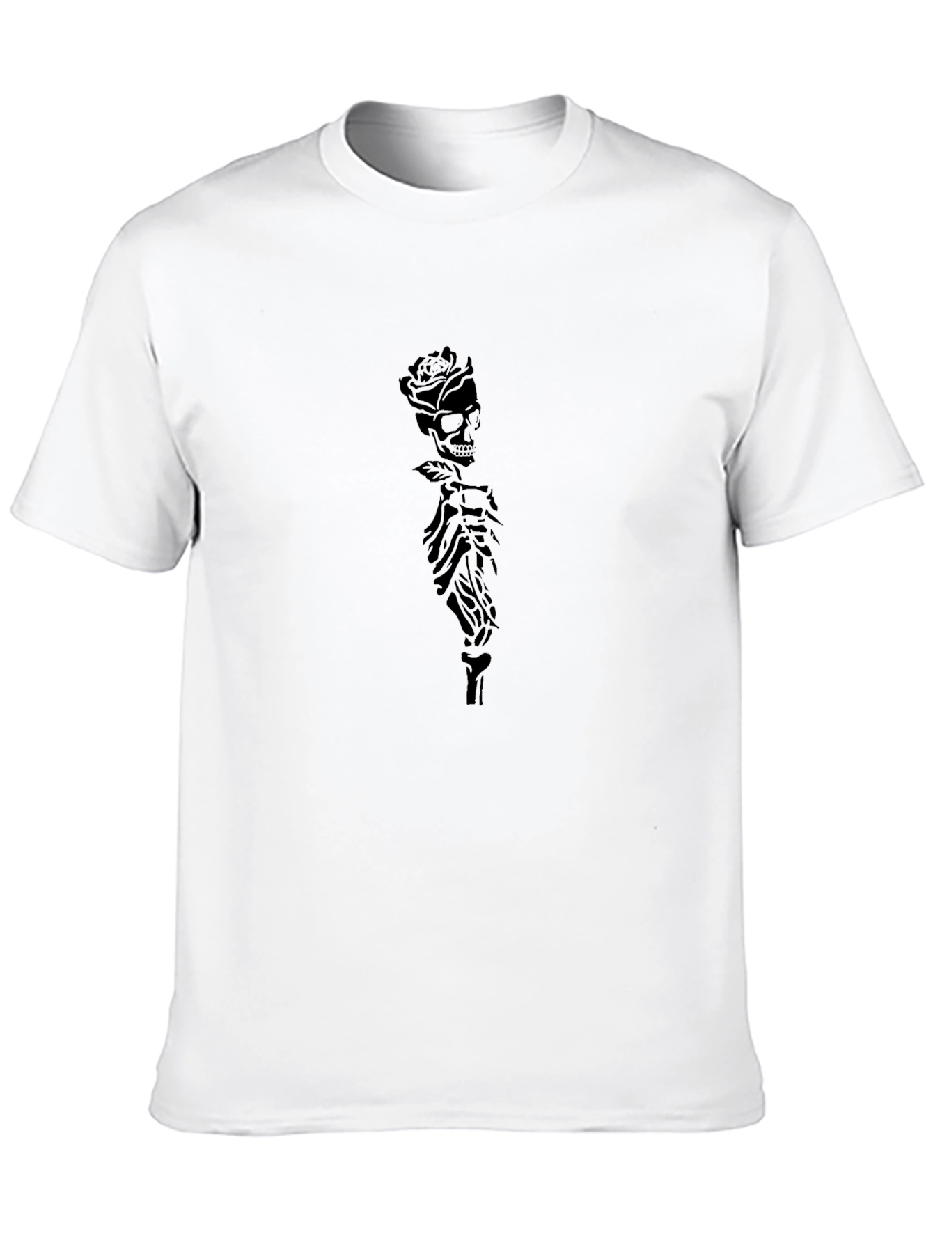 Rose Skull Skeleton Graphic Black T-Shirt