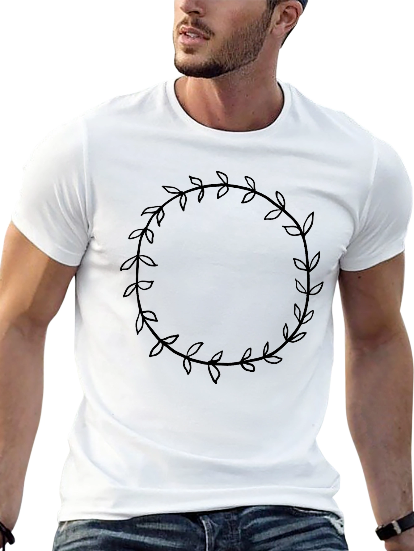 Leaf Wreath Graphic Black T-Shirt