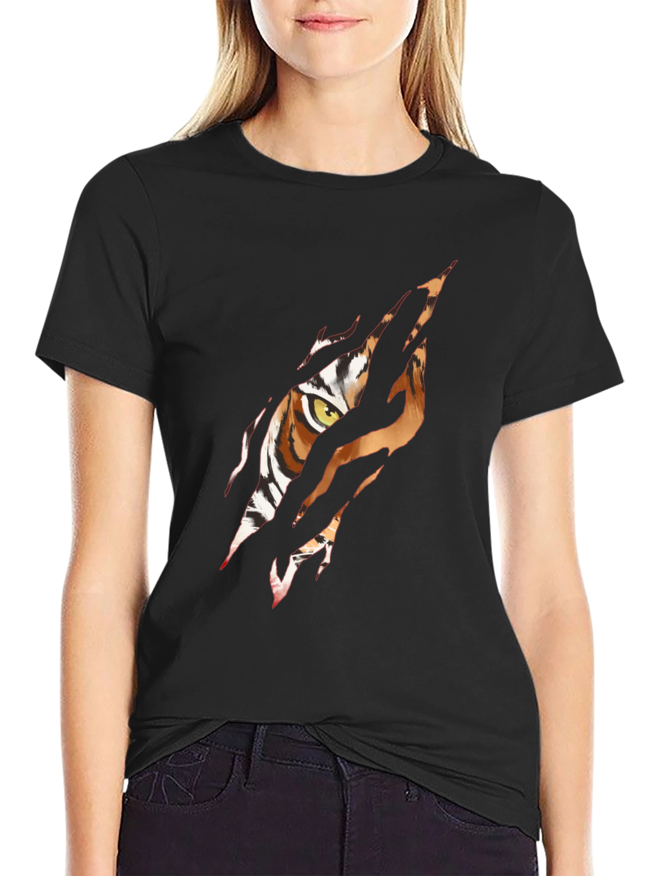 Tiger Eye Graphic Print Black T-Shirt