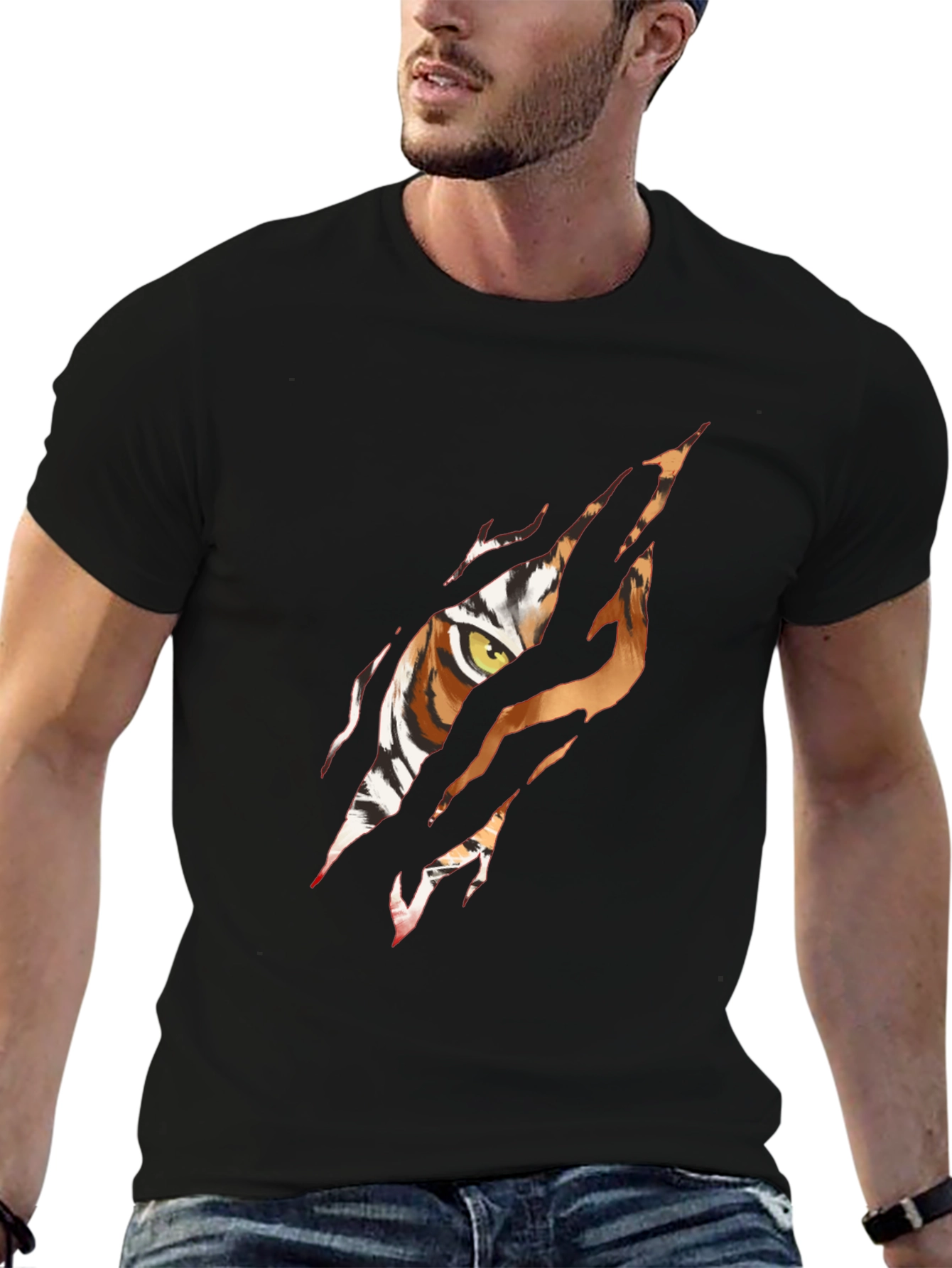 Tiger Eye Graphic Print Black T-Shirt