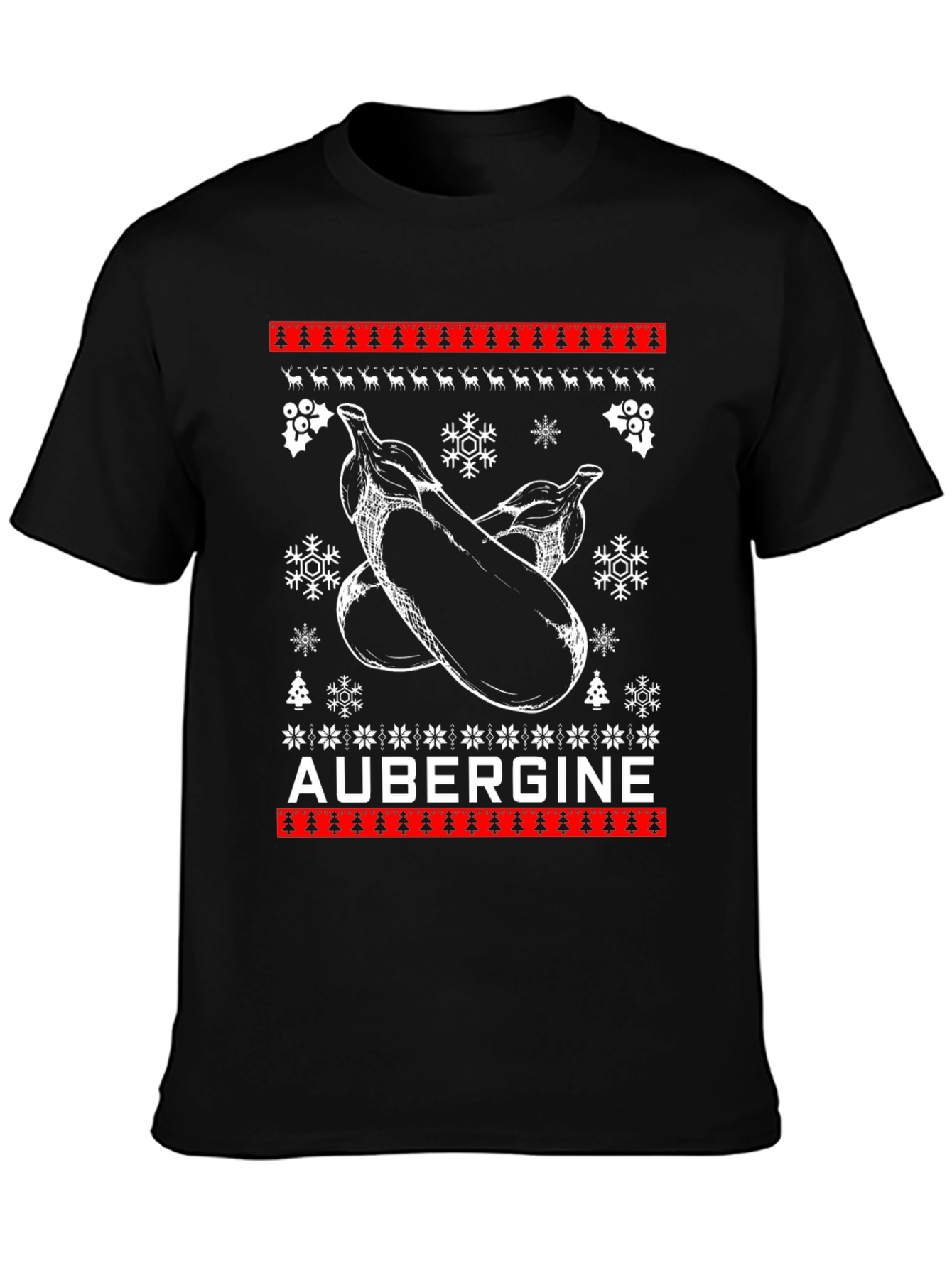 Aubergine Christmas T-Shirt - Funny Ugly Sweater Style