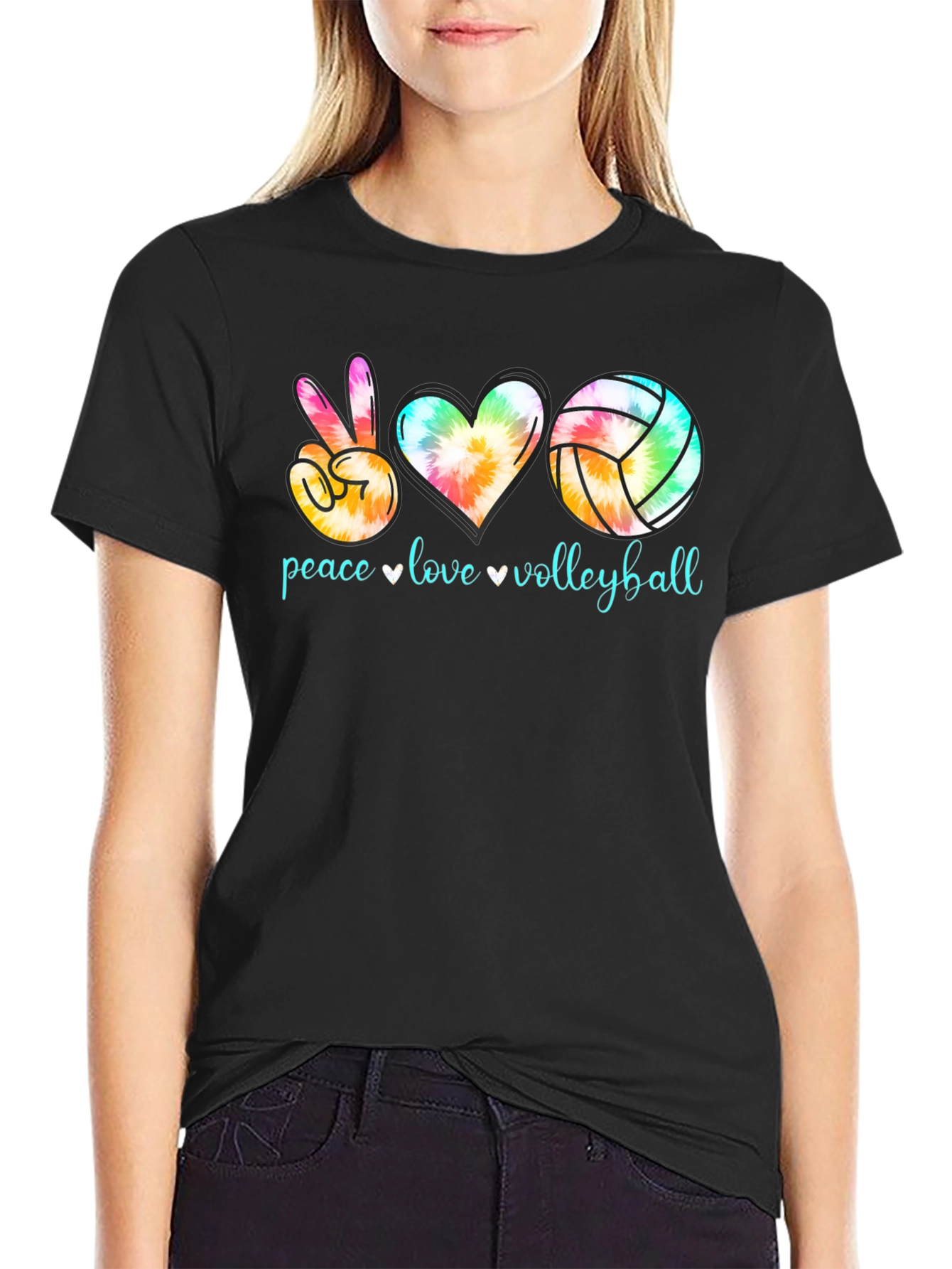 Peace Love Volleyball Tie-Dye Graphic Tee