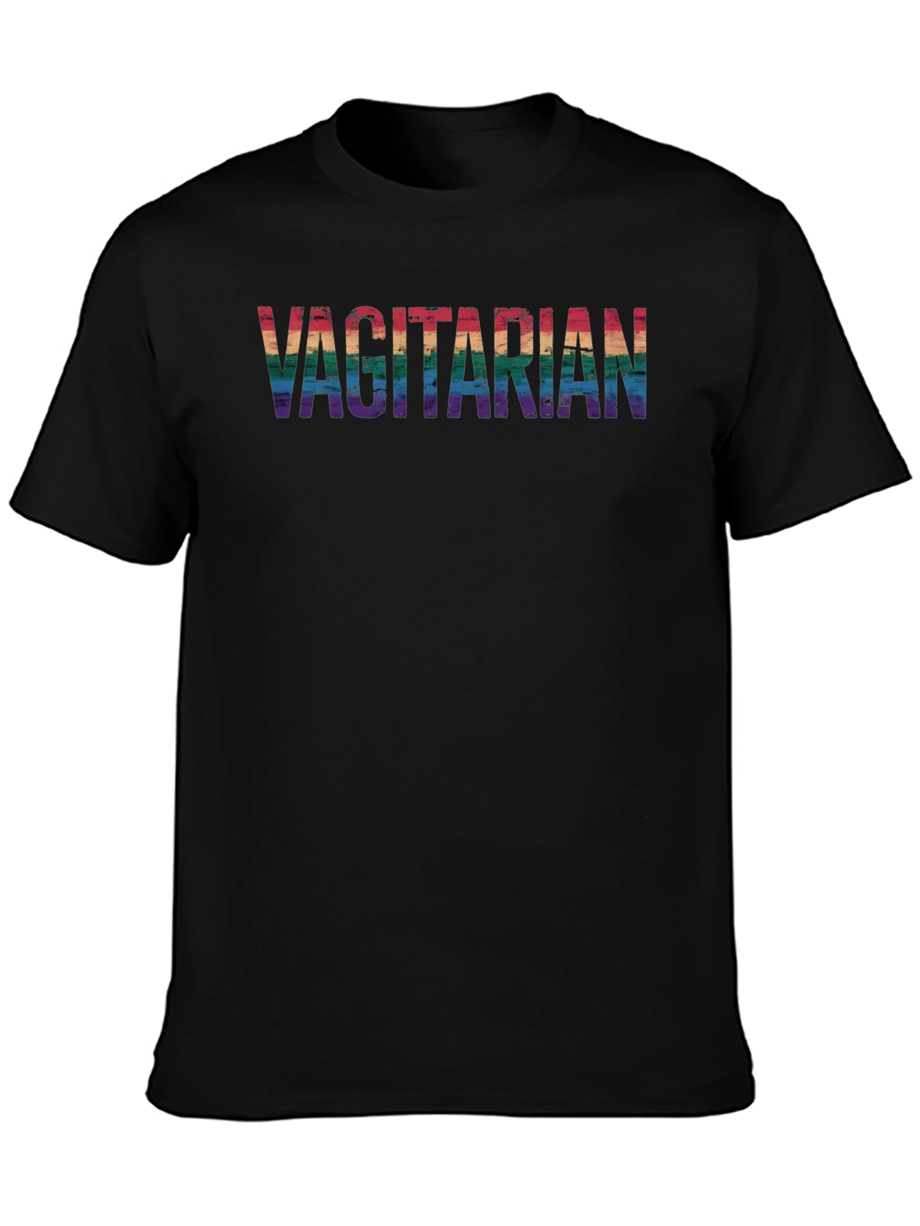 Vagitarian Pride Tee - Rainbow Letters Black Cotton