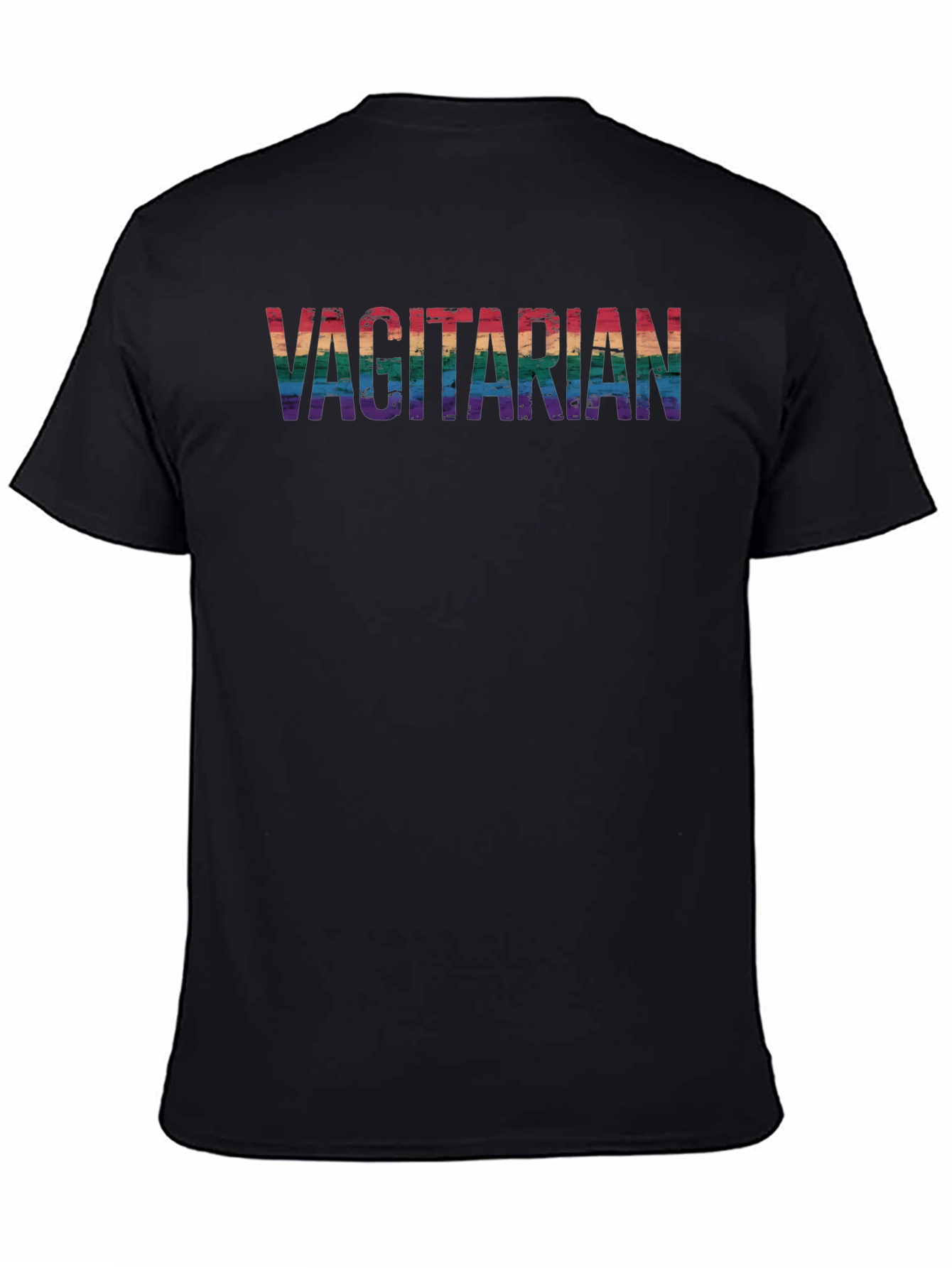 Vagitarian Pride Tee - Rainbow Letters Black Cotton