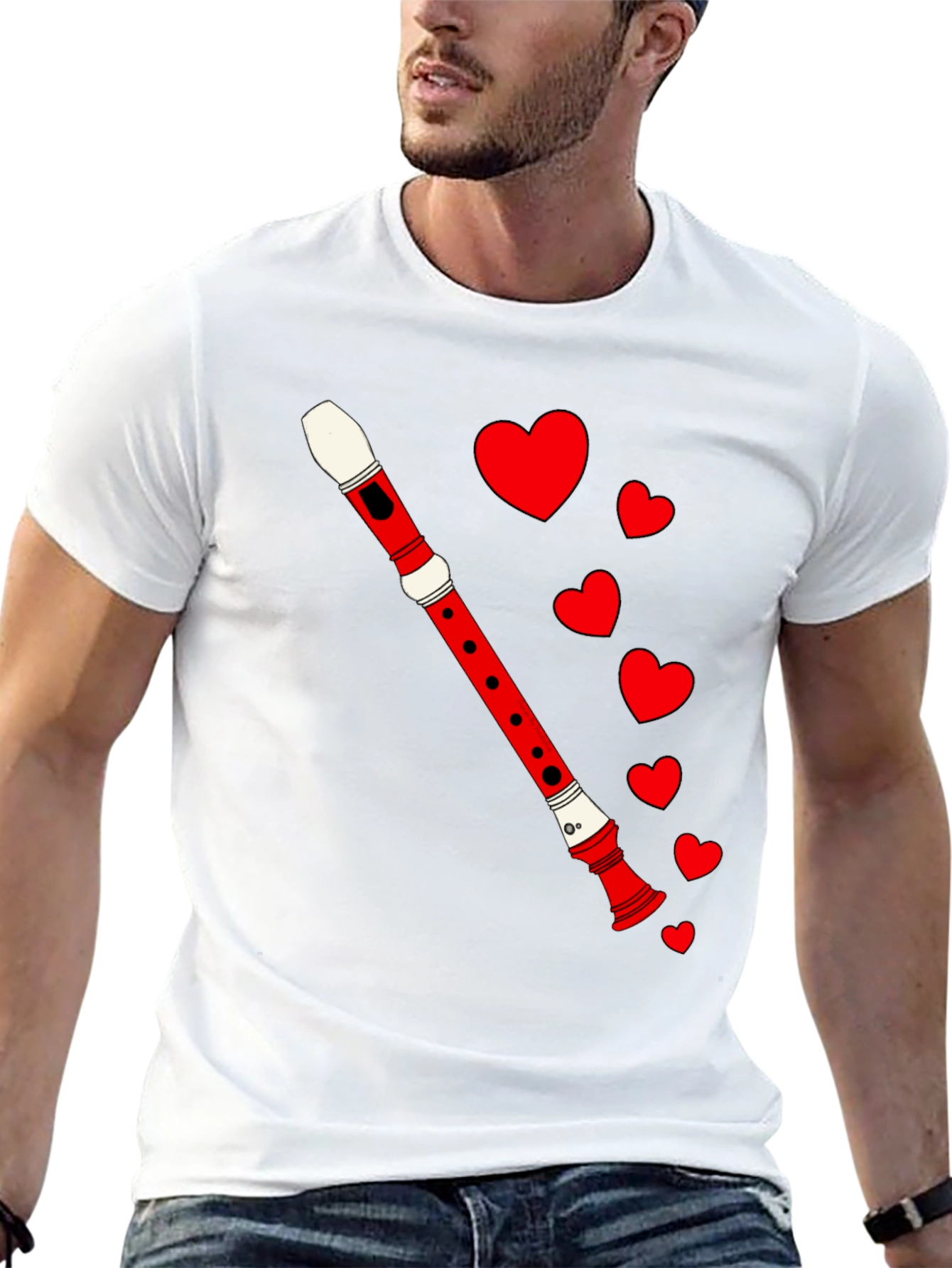 Musical Love Tee - Flute & Hearts Graphic T-Shirt