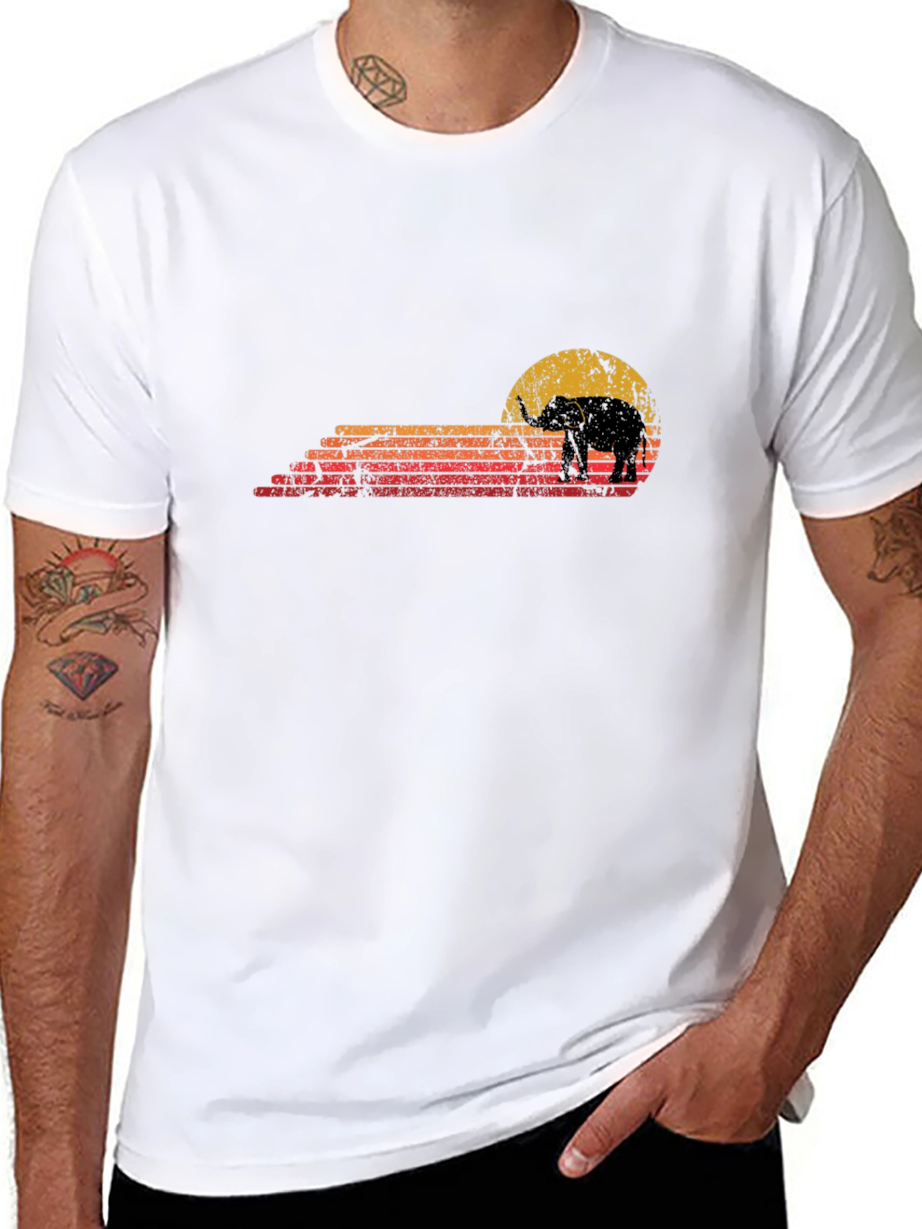 Retro Sunset Elephant Graphic Tee