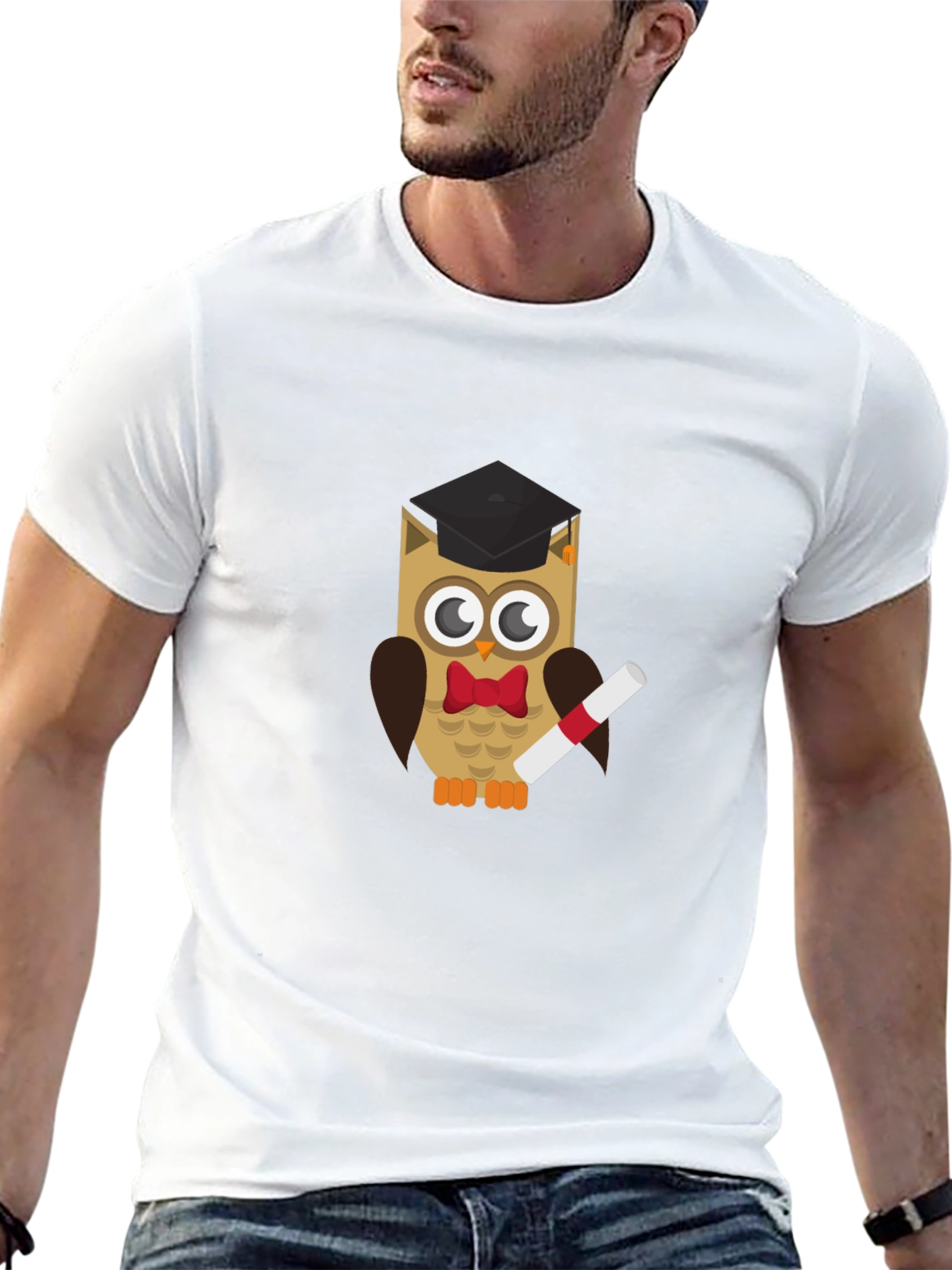 Graduation Owl Graphic Tee - Black Cotton T-Shirt