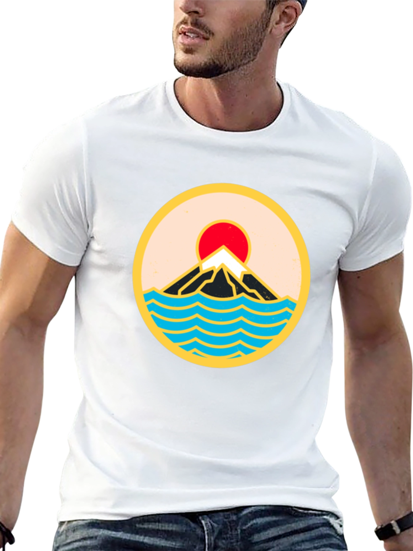 Mountain & Waves Graphic Tee - Retro Style
