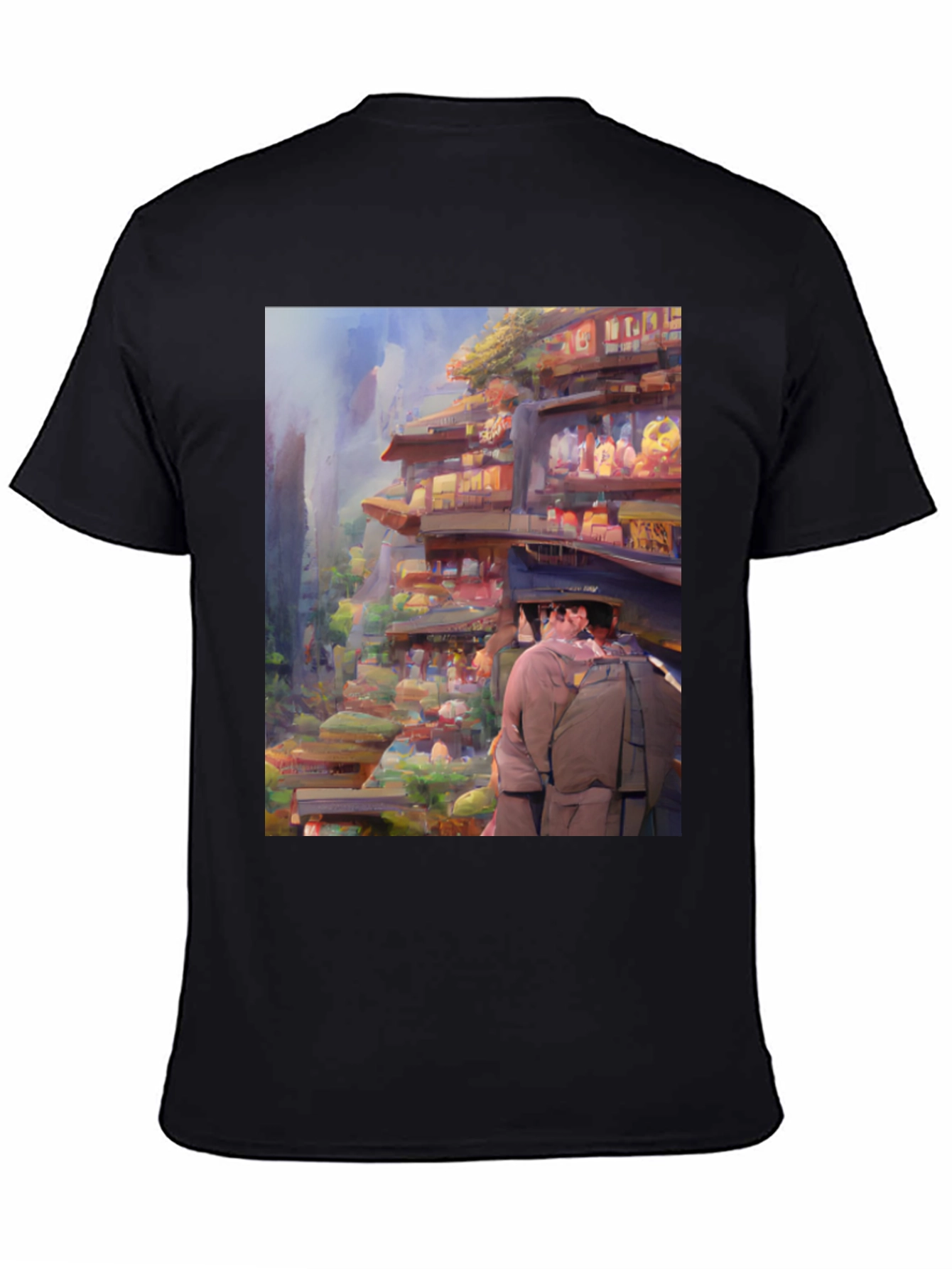 Artistic Landscape Print Black Tee