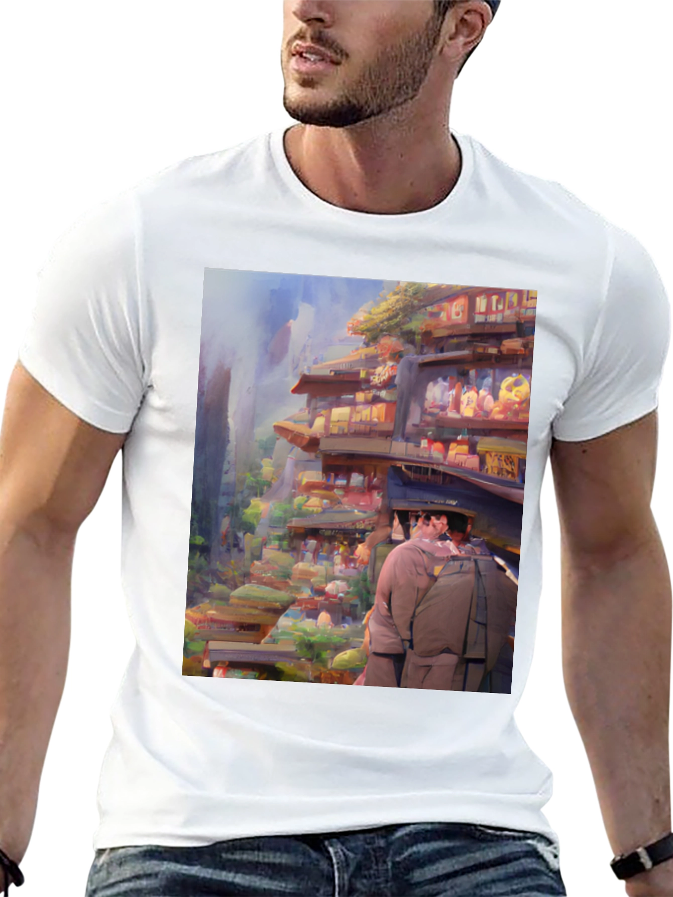 Artistic Landscape Print Black Tee