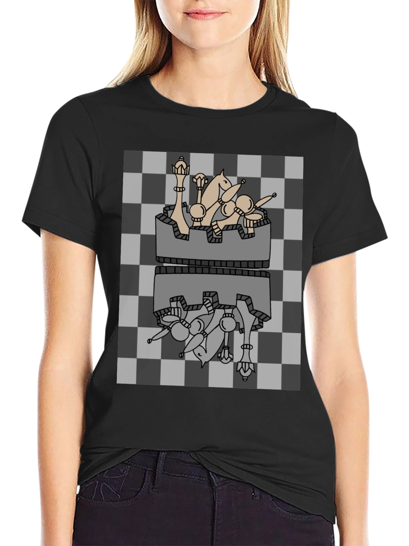 Chess Piece Reflection Graphic Tee - Black