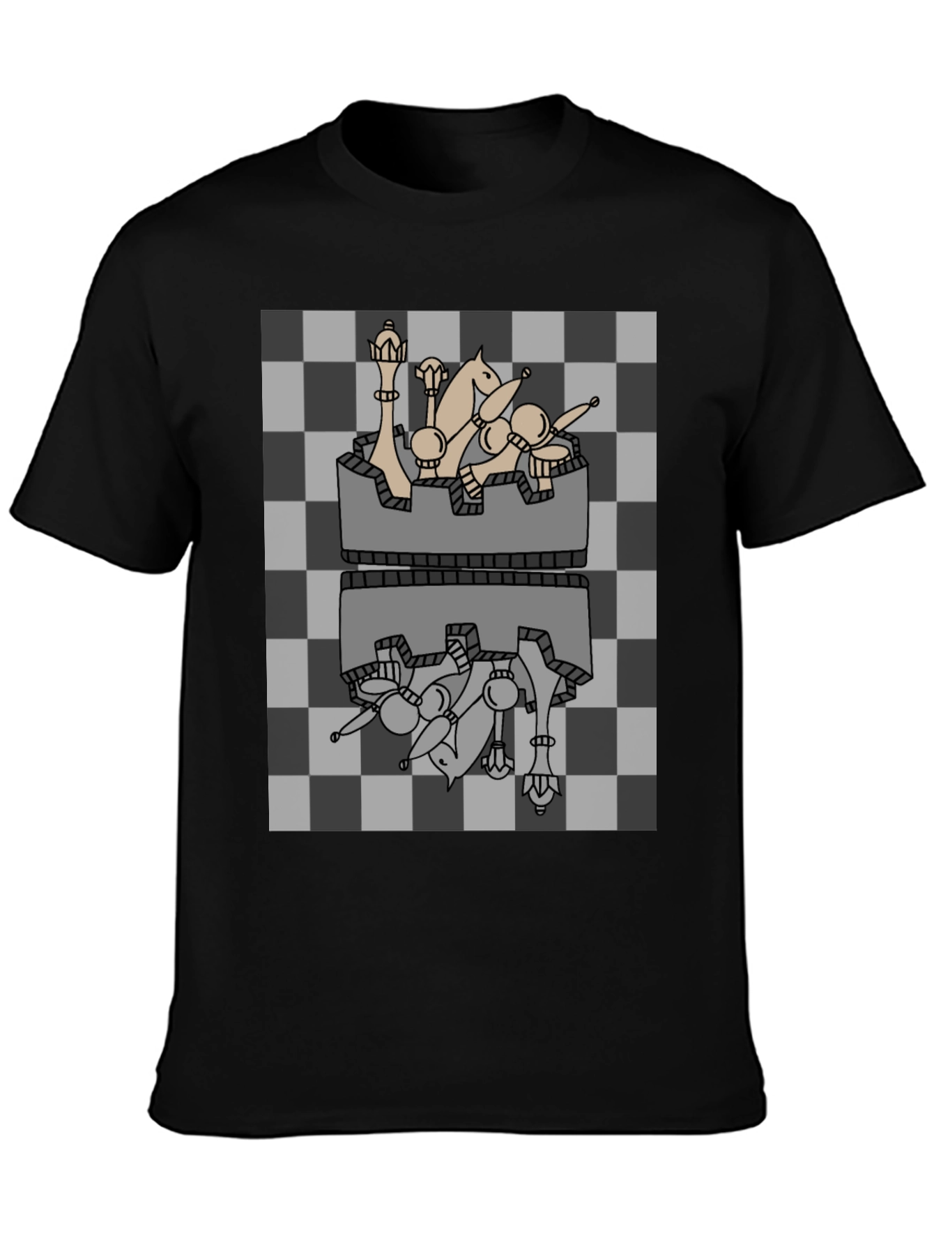 Chess Piece Reflection Graphic Tee - Black
