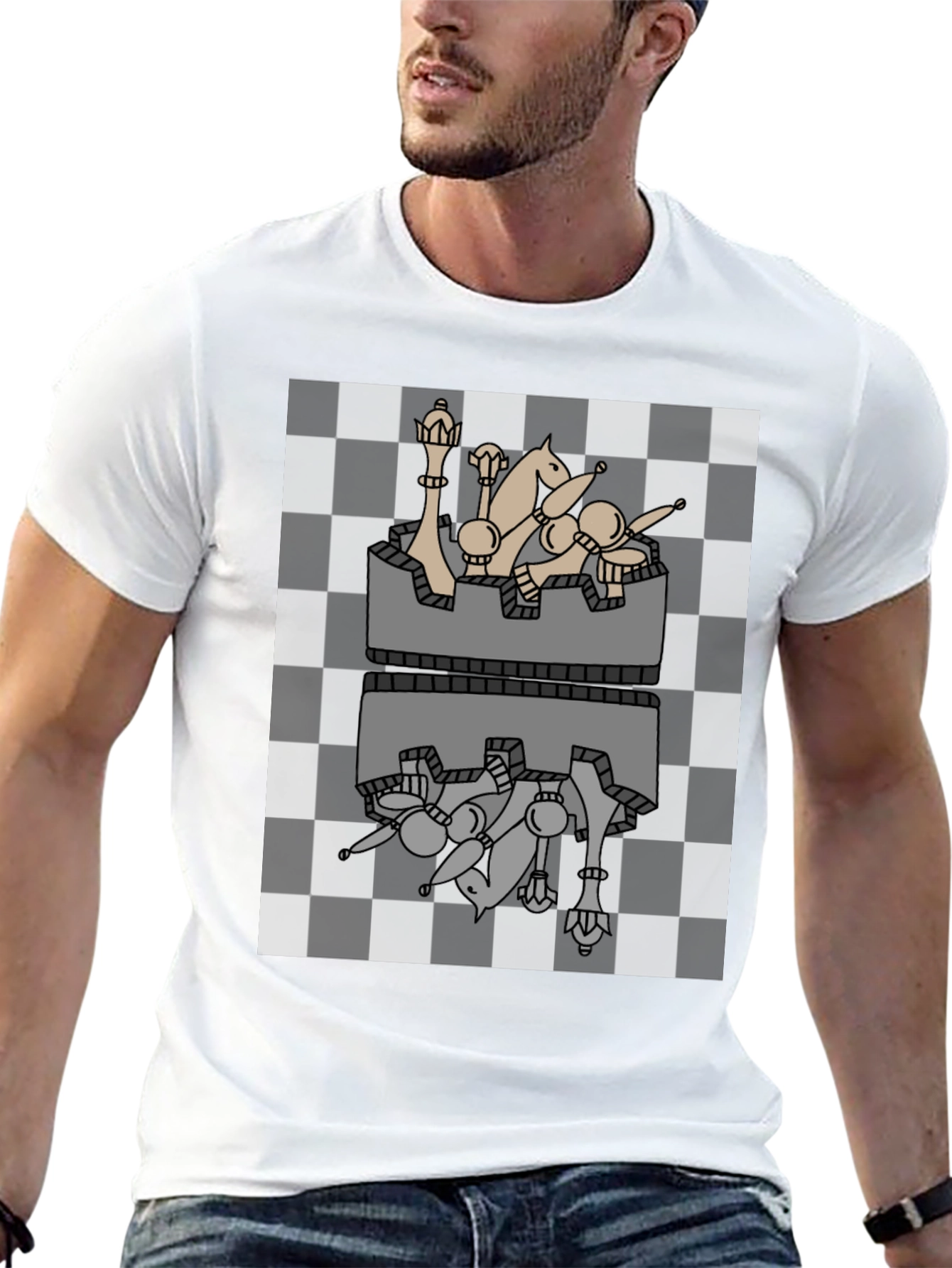 Chess Piece Reflection Graphic Tee - Black