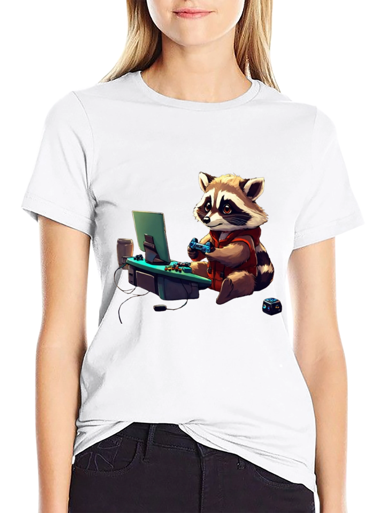 Gamer Raccoon Graphic Tee - Cool Novelty Shirt
