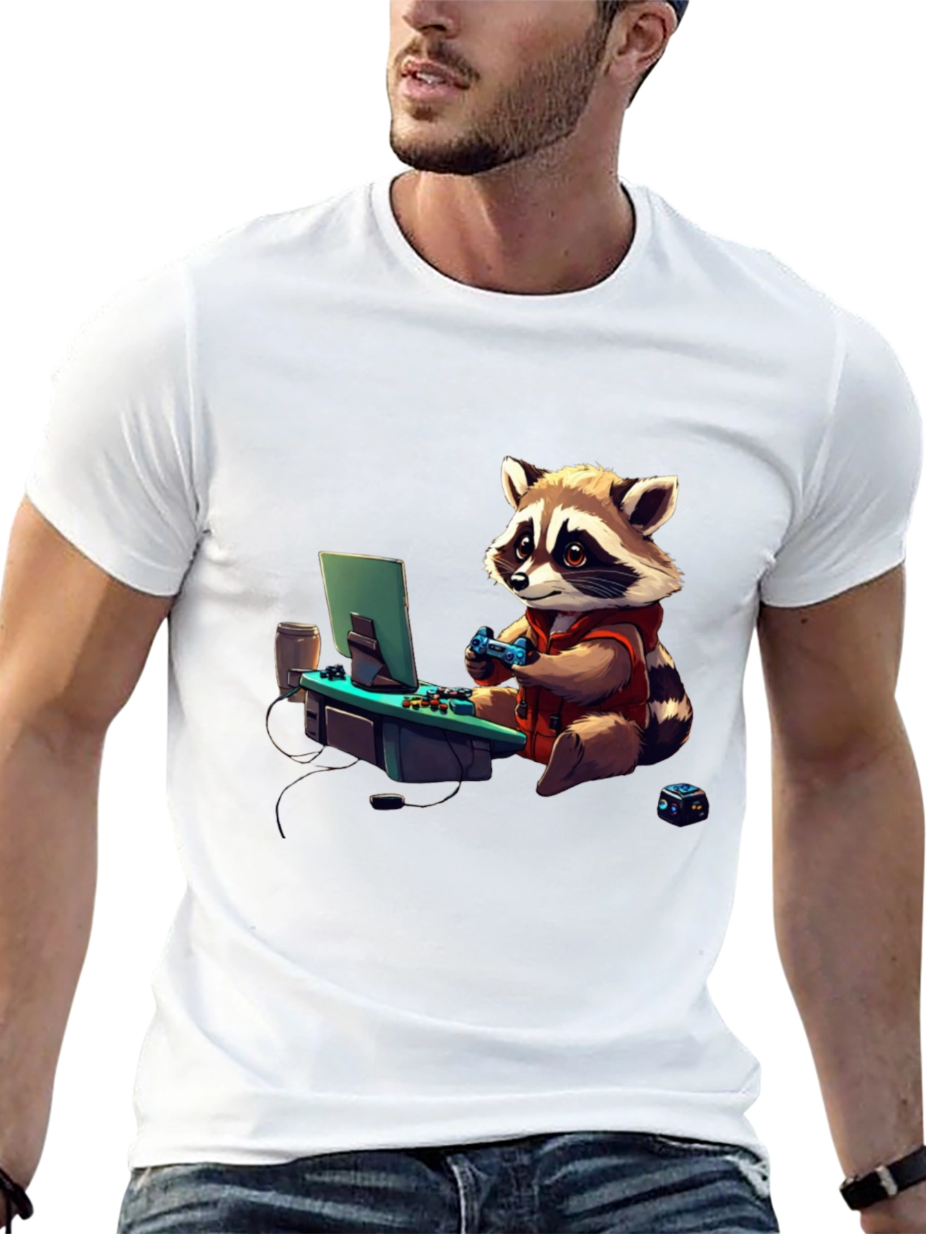Gamer Raccoon Graphic Tee - Cool Novelty Shirt
