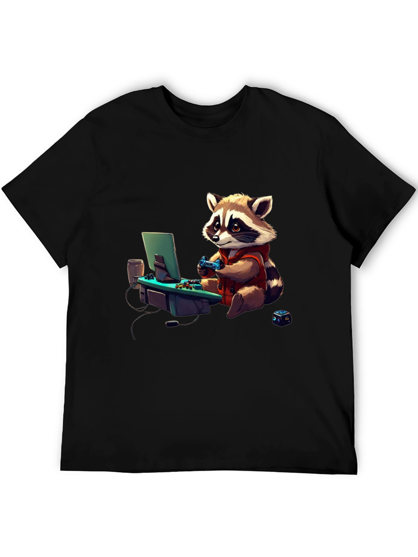 Gamer Raccoon Graphic Tee - Cool Novelty Shirt