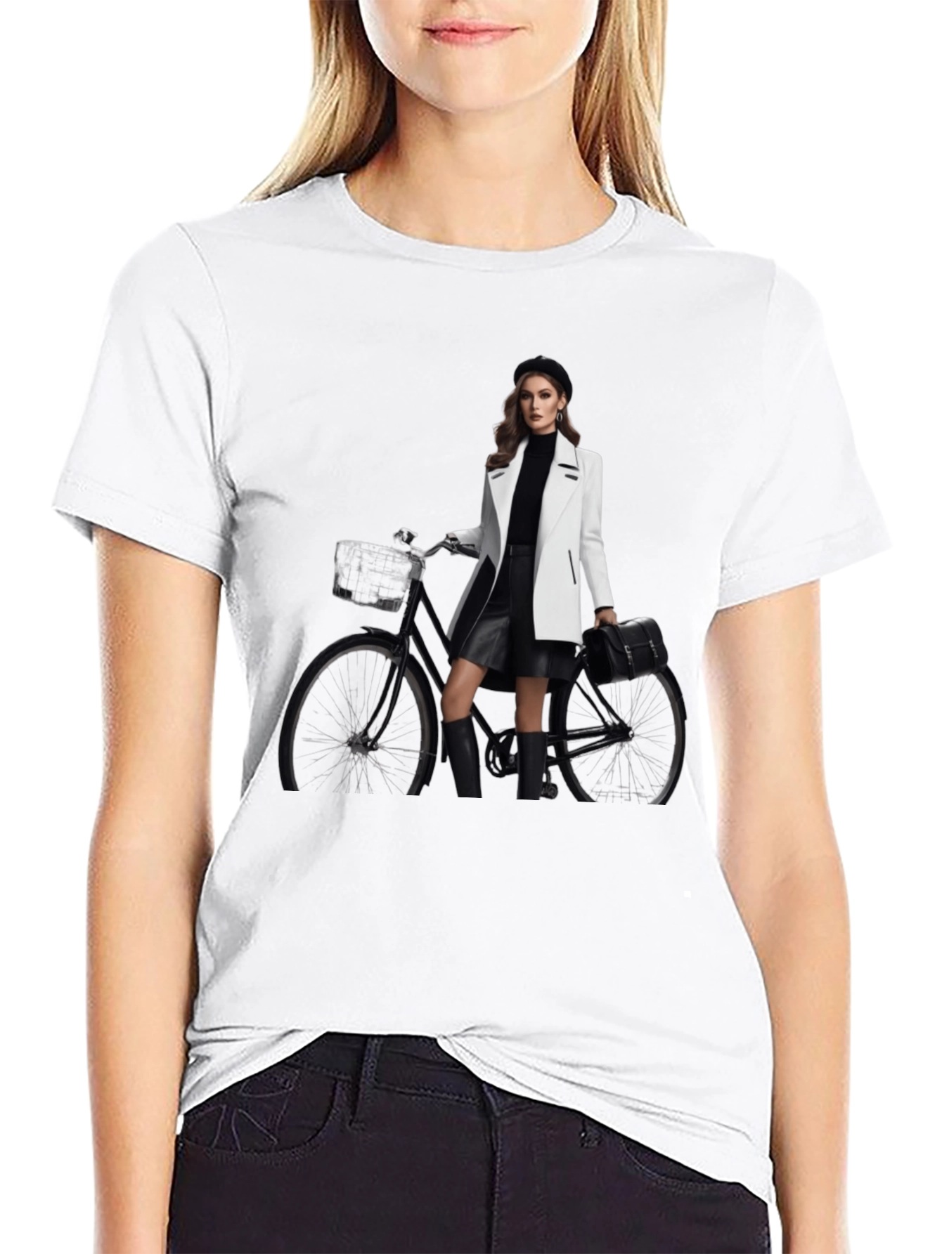 Stylish T-Shirt with Woman & Bike Graphic