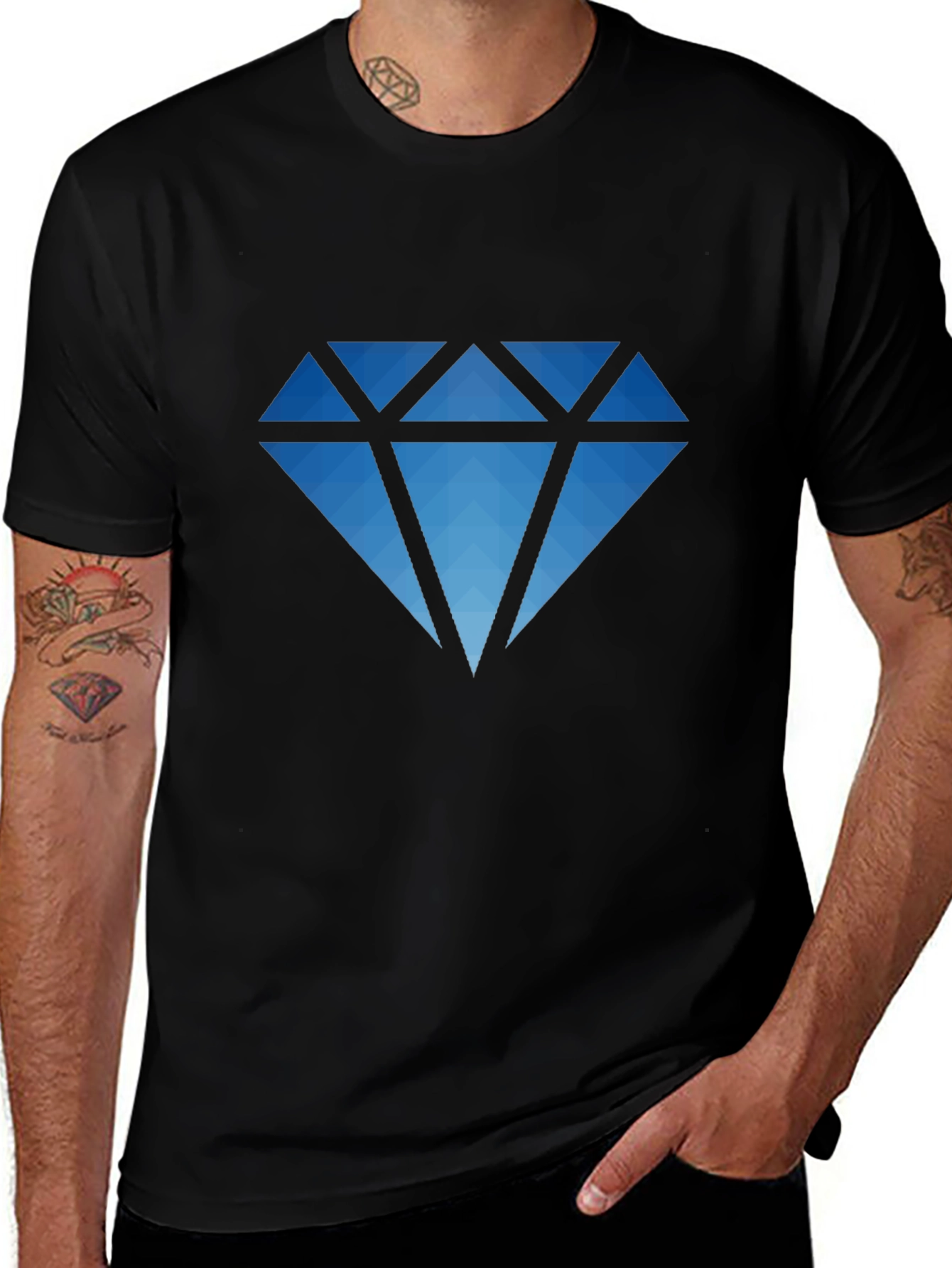 Geometric Diamond Graphic Black T-Shirt