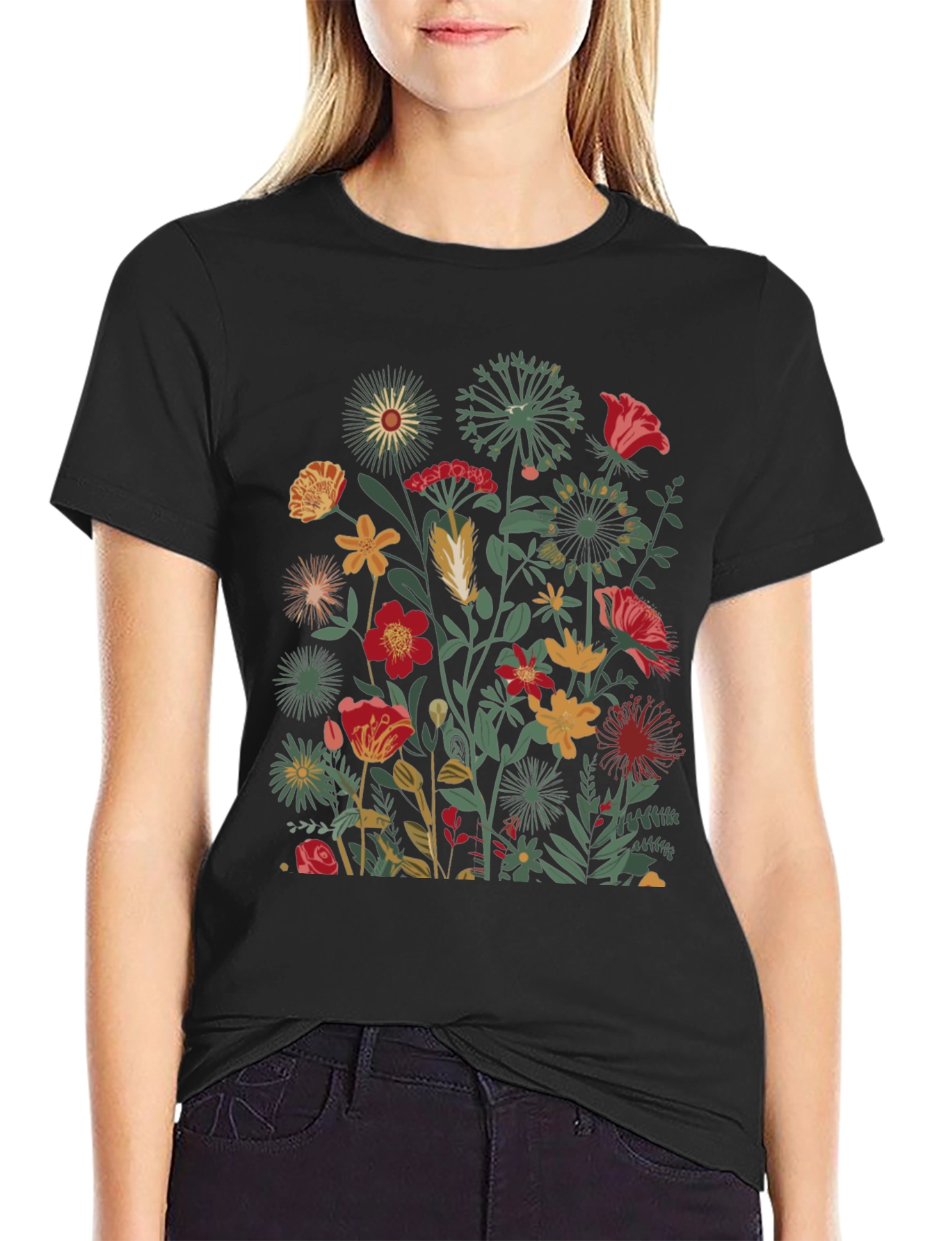 Floral Print Black T-Shirt - Botanical Garden Tee