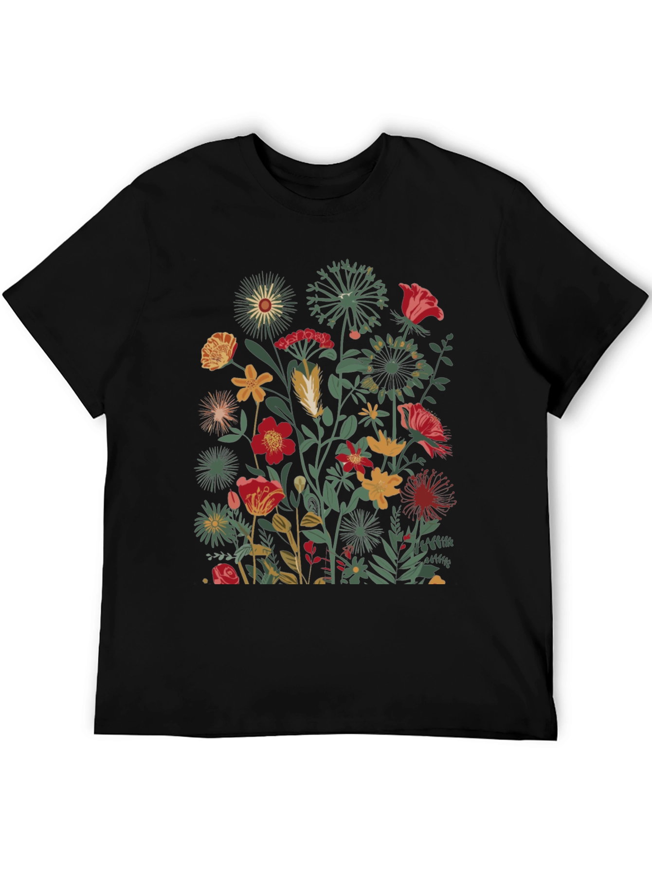 Floral Print Black T-Shirt - Botanical Garden Tee