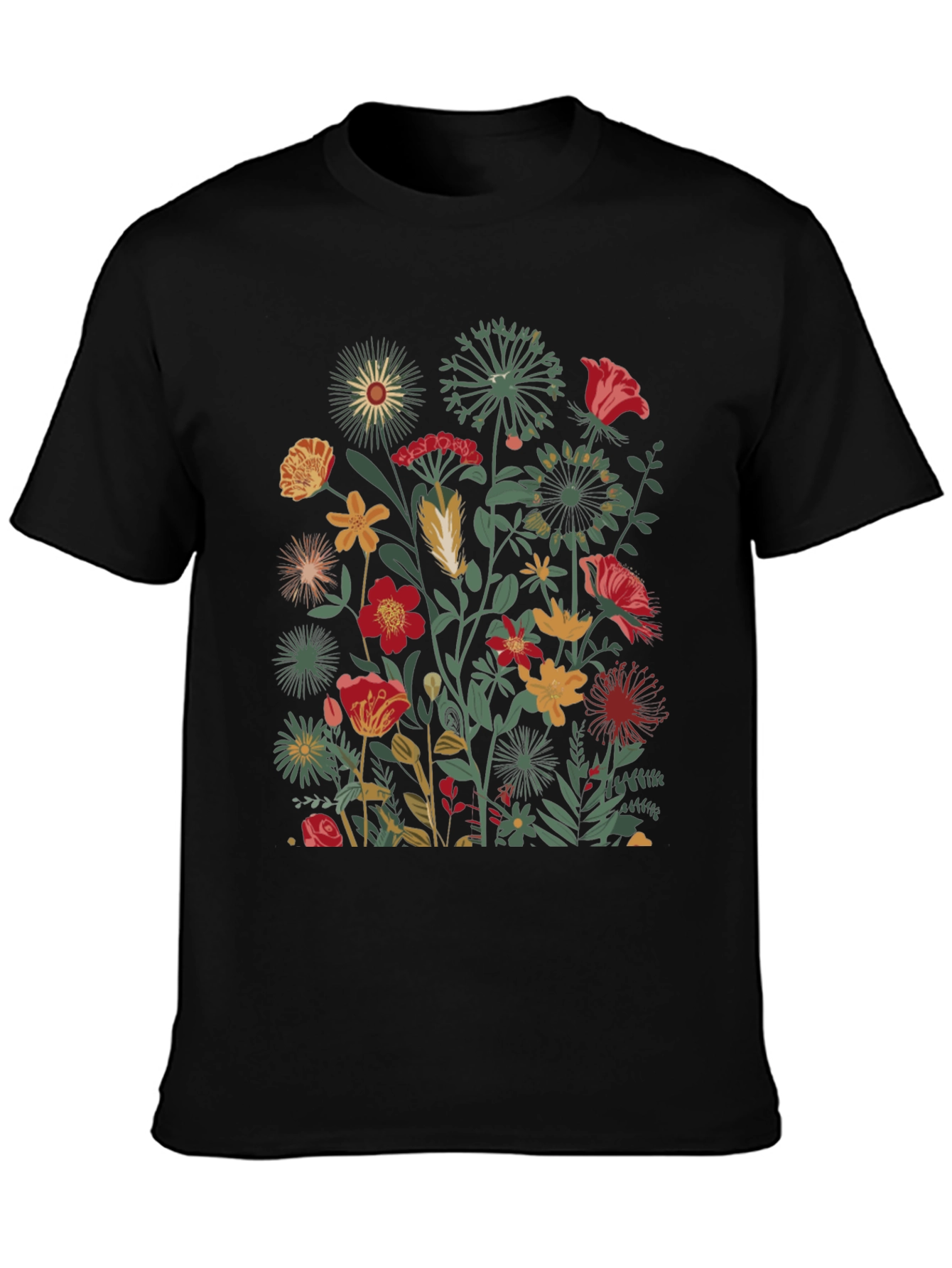 Floral Print Black T-Shirt - Botanical Garden Tee
