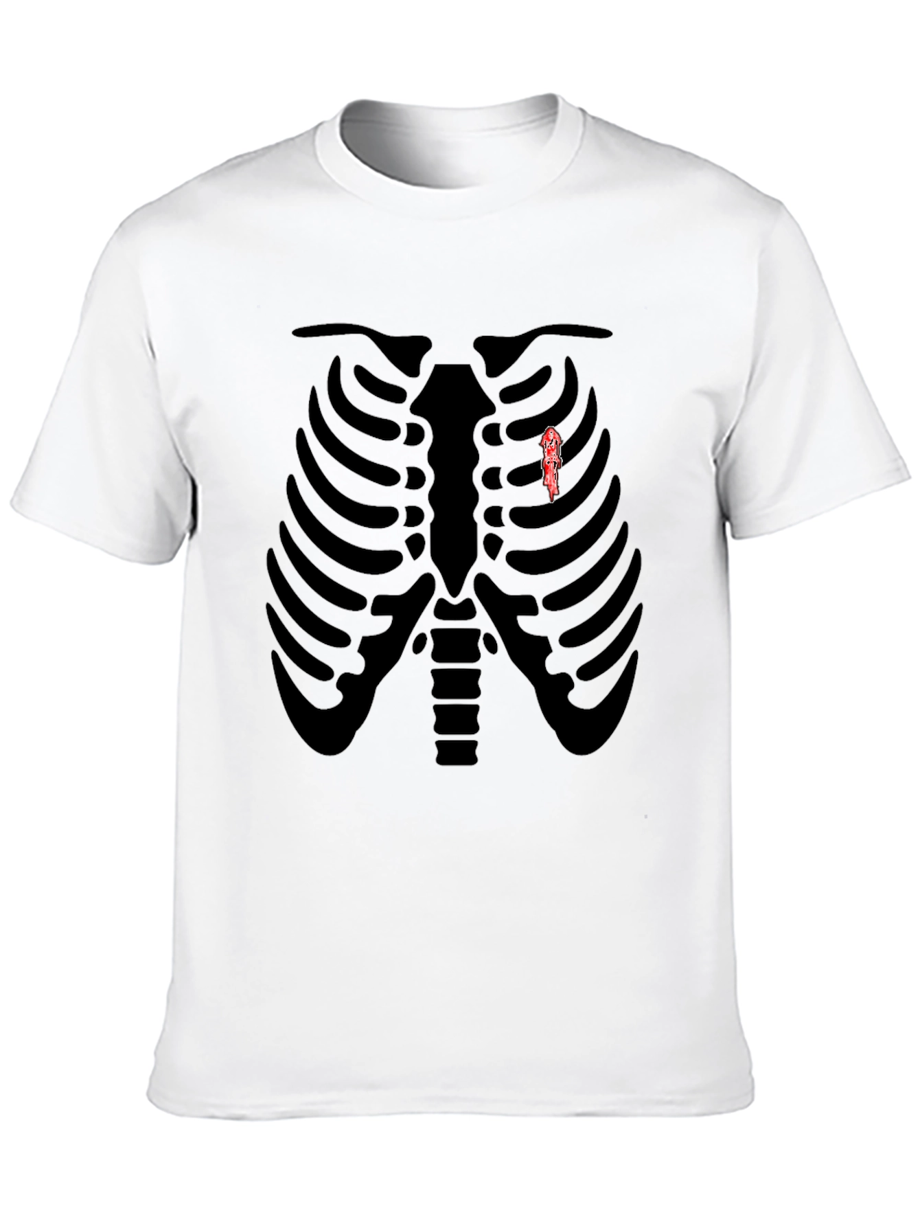 Skeleton Rib Cage Graphic Tee - Biker Heart T-Shirt