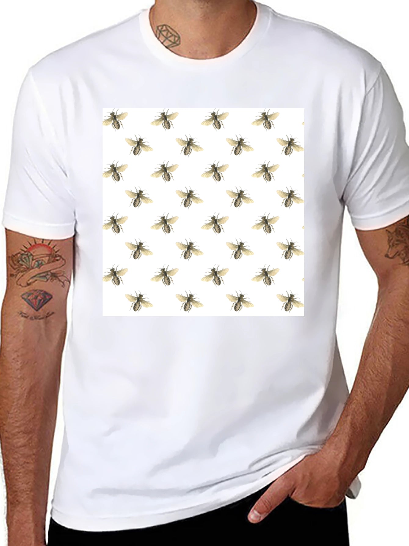 Bee Pattern Black T-Shirt