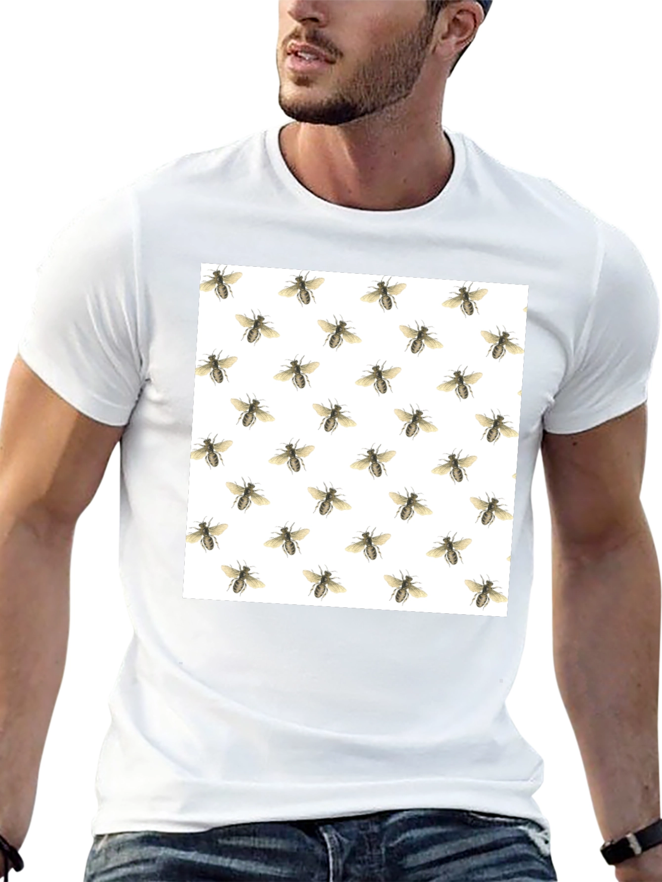 Bee Pattern Black T-Shirt