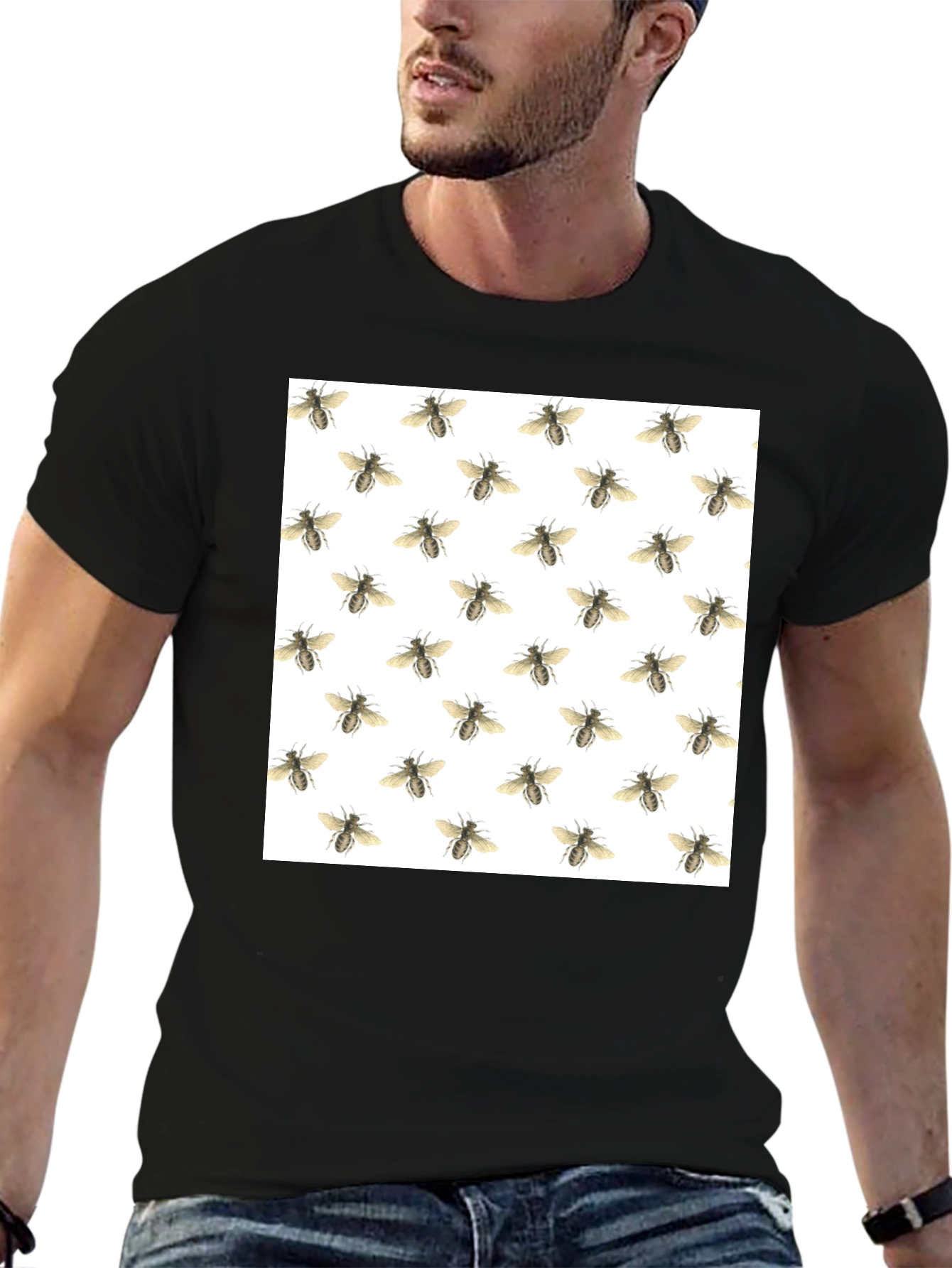 Bee Pattern Black T-Shirt