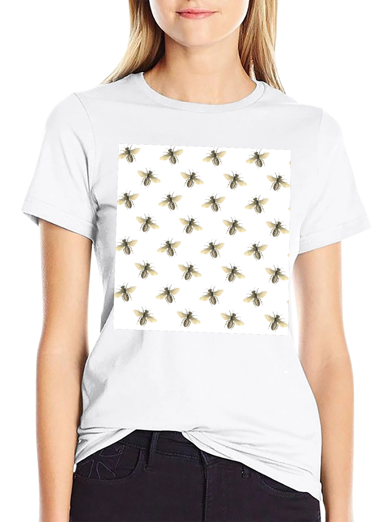 Bee Pattern Black T-Shirt