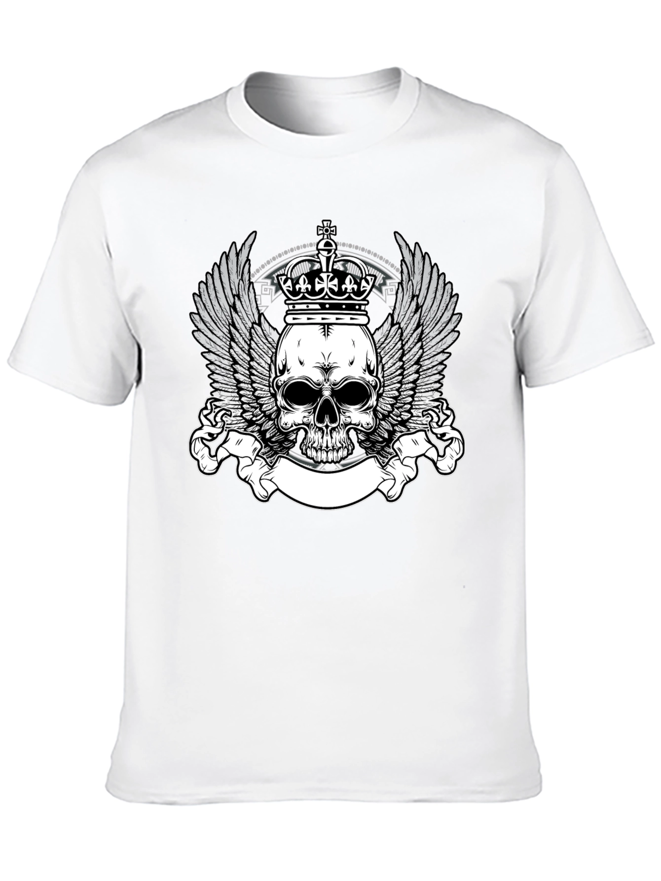 Skull Crown Wings Graphic Black T-Shirt