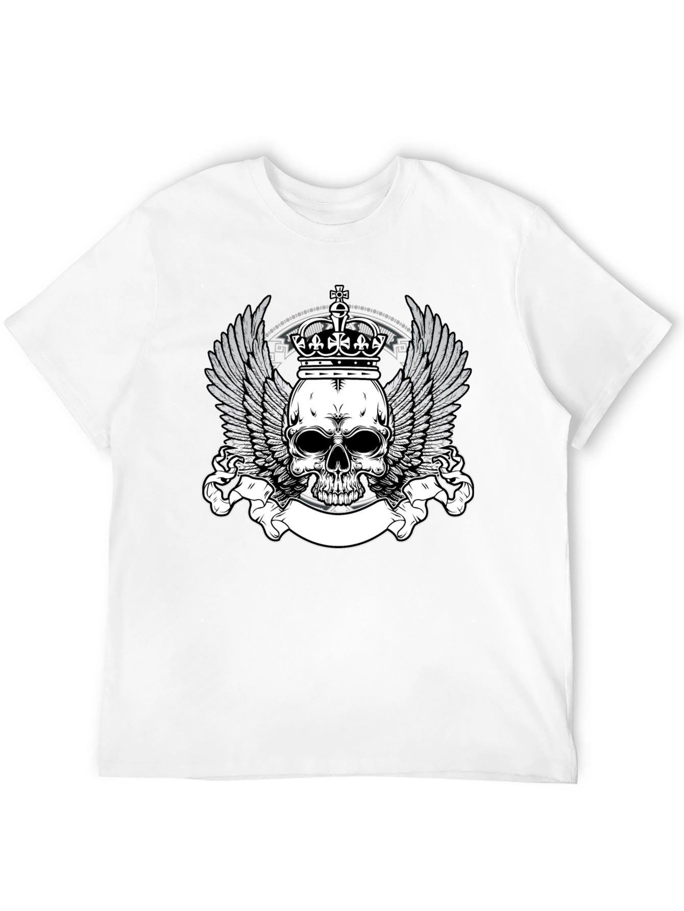 Skull Crown Wings Graphic Black T-Shirt