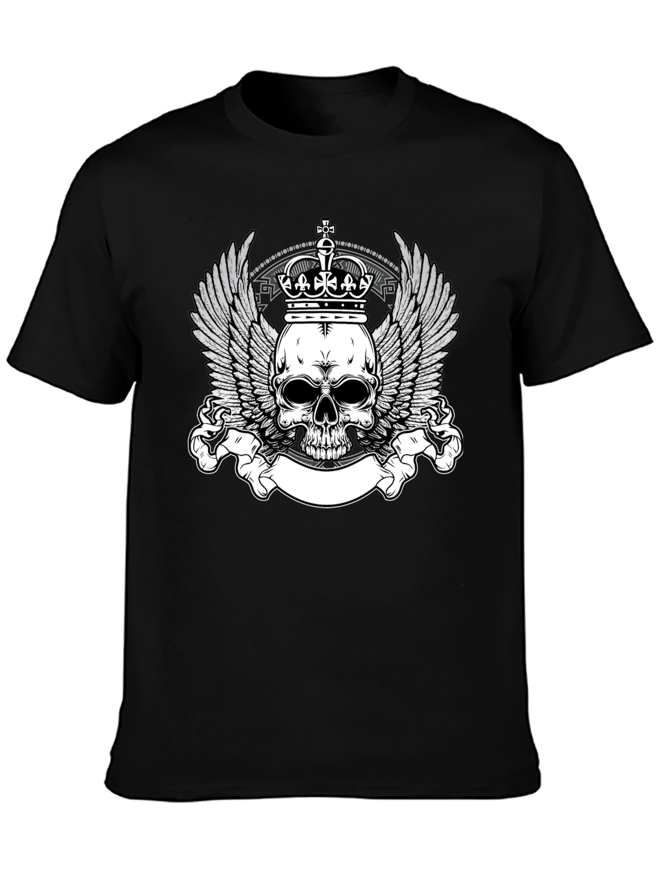 Skull Crown Wings Graphic Black T-Shirt