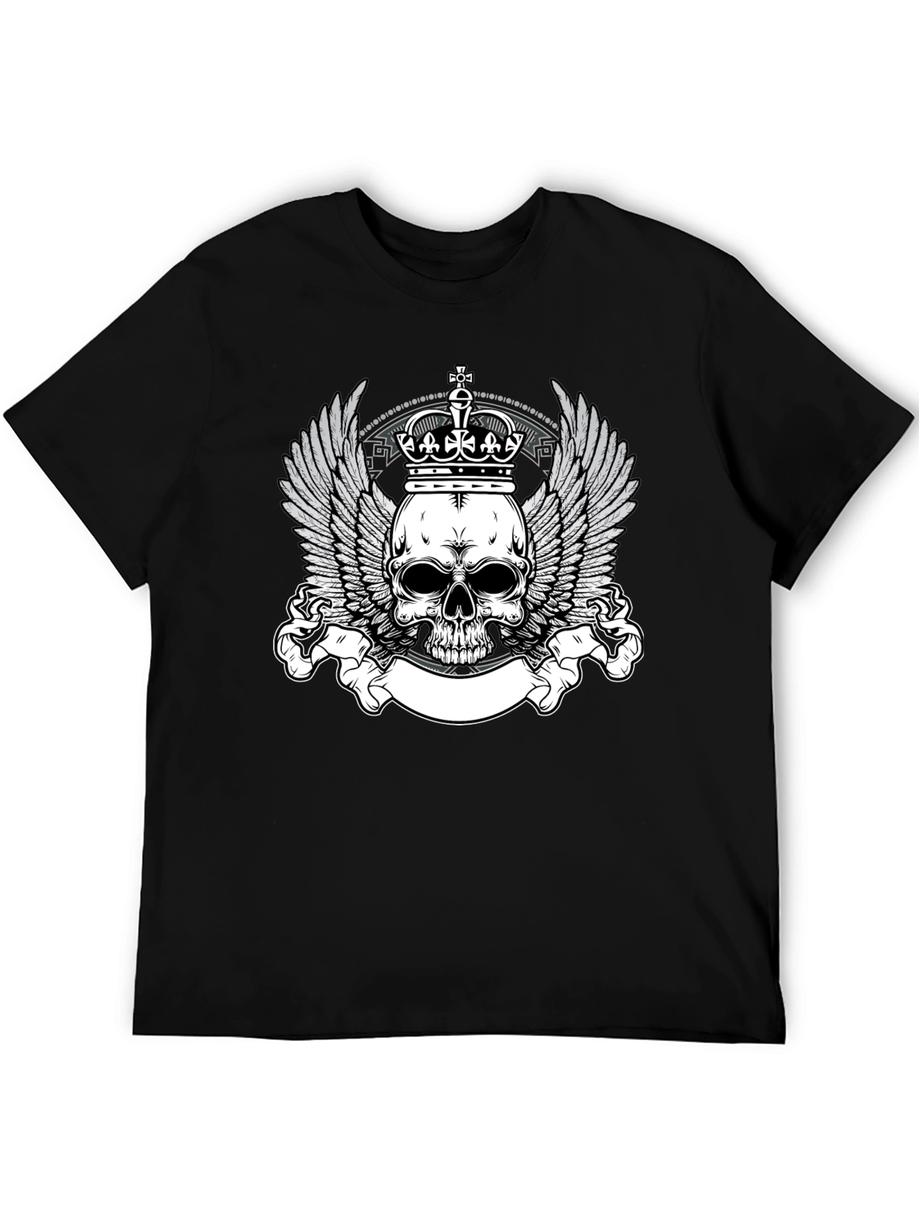 Skull Crown Wings Graphic Black T-Shirt