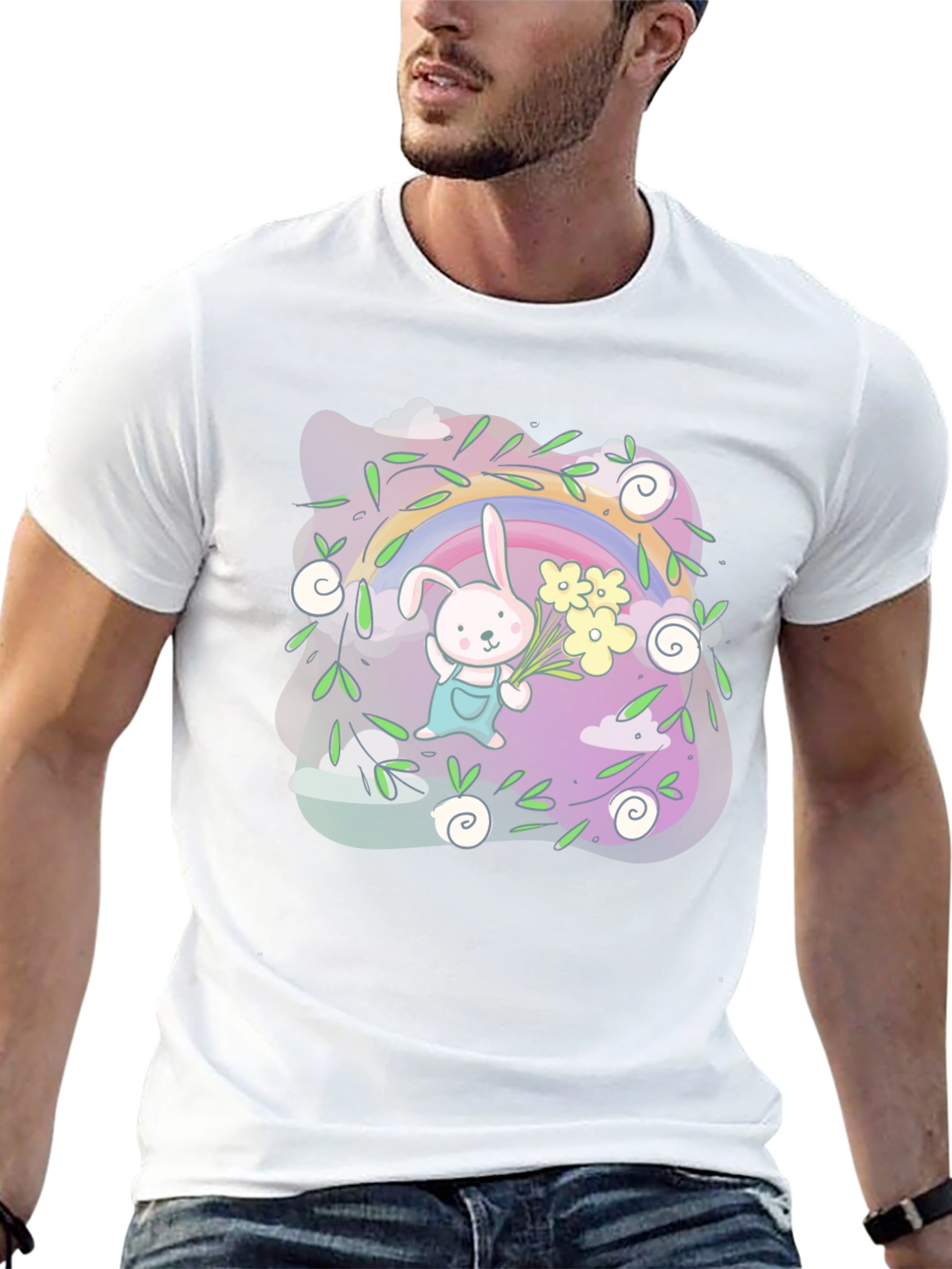 Cute Bunny Rainbow Graphic Tee